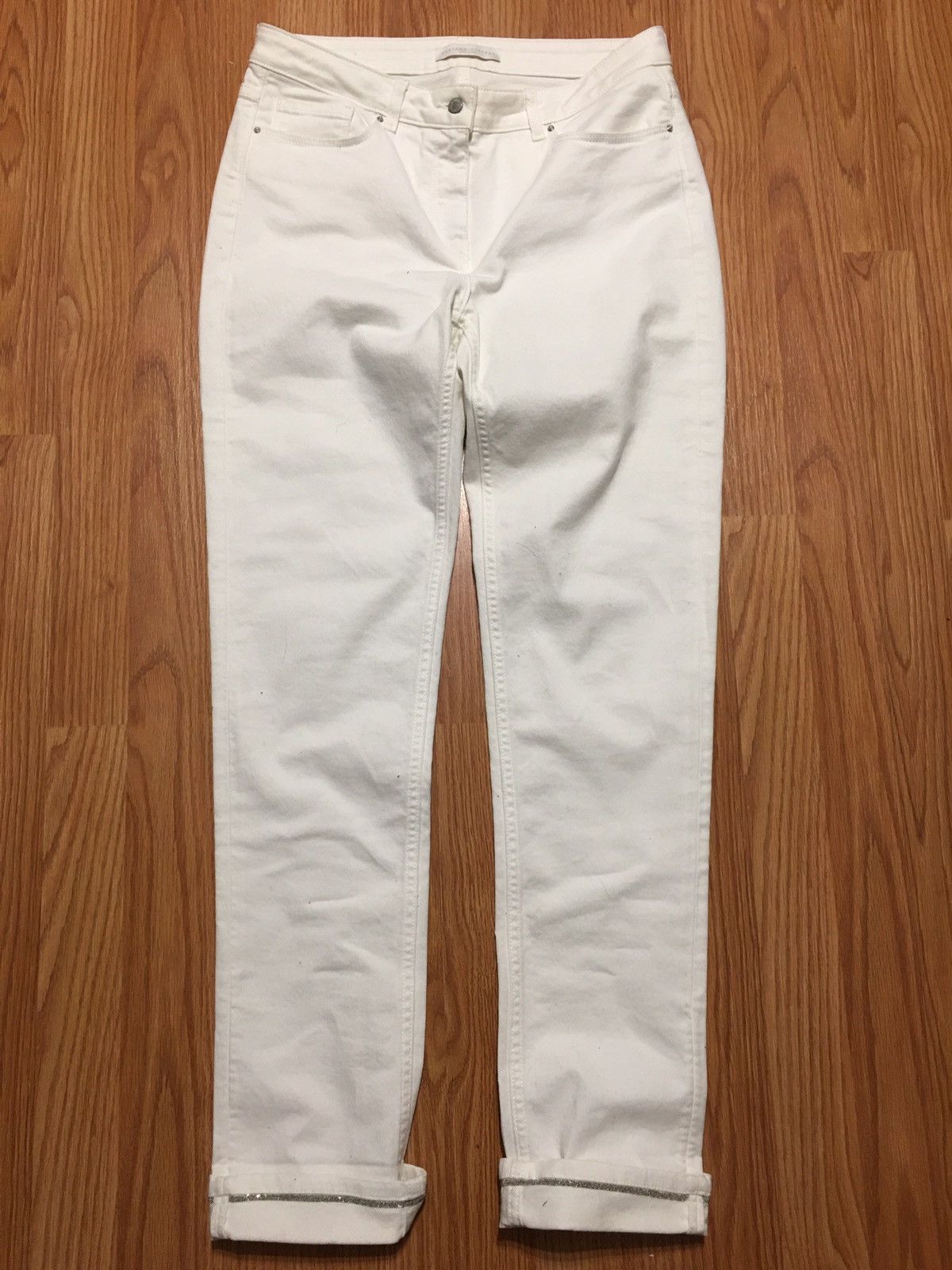 Fabiana Filippi Fabiana Filippi Slim Cut Beaded Cuff Jeans White RRP $550 Size 34" / US 12 / IT 48 - 9 Thumbnail