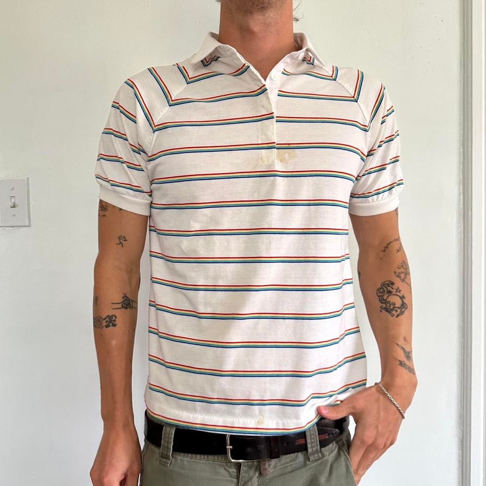 Vintage Vintage 70s 80s Retro Striped USA Polo Fitted Shirt Top Size XS / US 0-2 / IT 36-38 - 3 Thumbnail