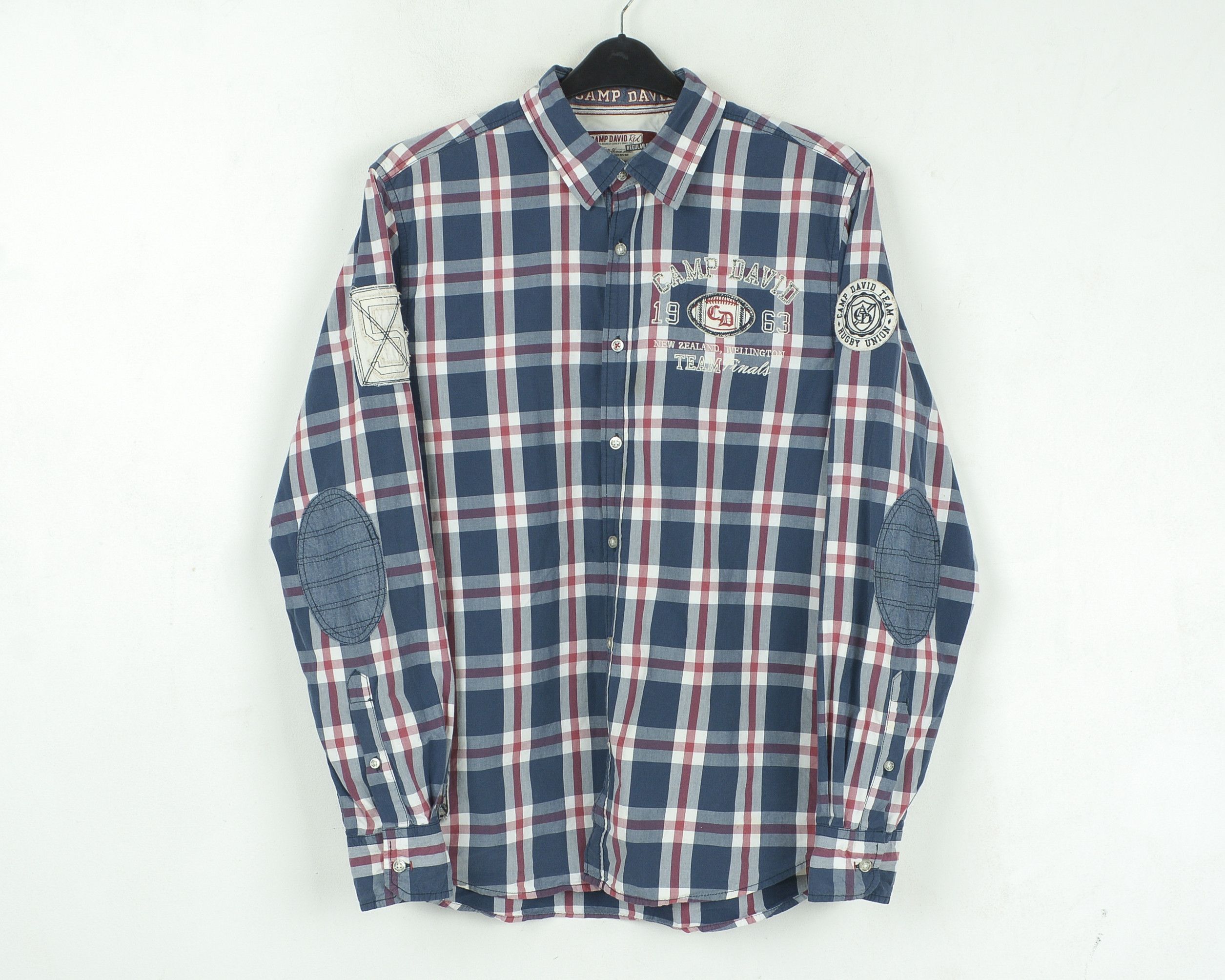 Camp David Button Up Shirt NZ Wellington Rugby Check Plaid Embroidered Size US L / EU 52-54 / 3 - 1 Thumbnail