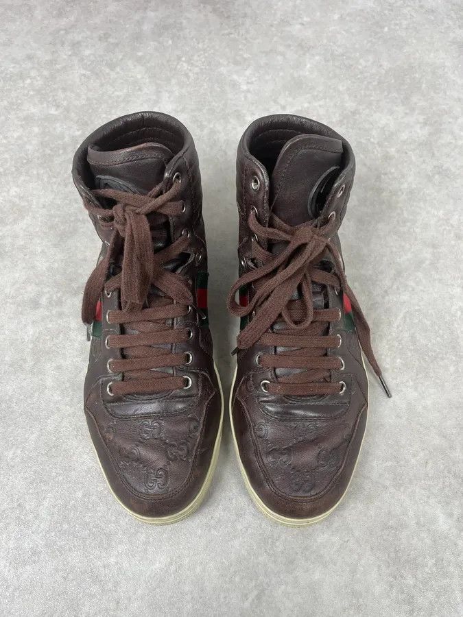 Gucci 2000s Gucci Brown Signature Monogrammed Leather High Sneakers Size US 7 / EU 40 - 2 Thumbnail