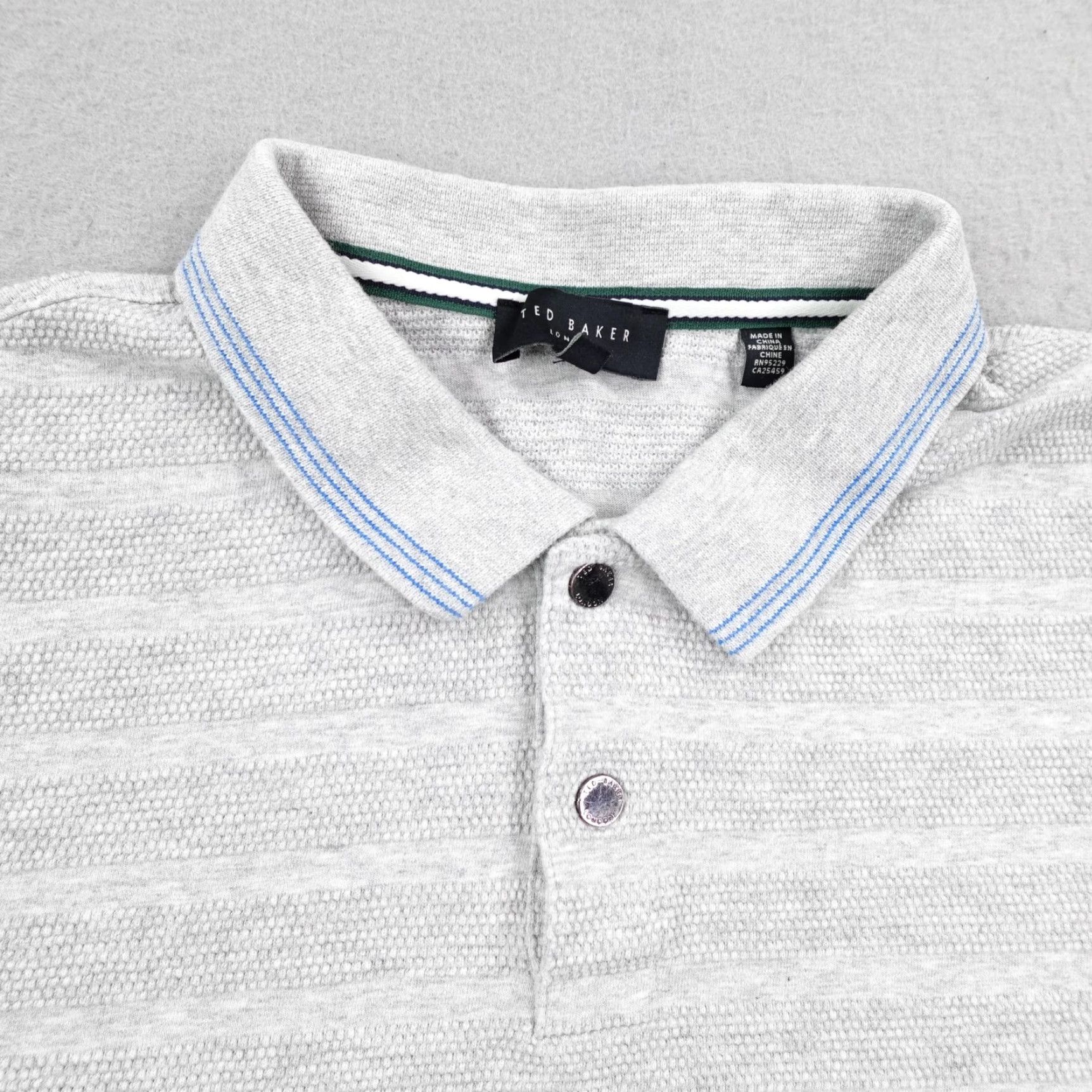 Ted Baker Ted Baker Polo Shirt Mens Large Gray Stripes Textured Snap Up Long Sleeve Casual Size US XL / EU 56 / 4 - 2 Thumbnail