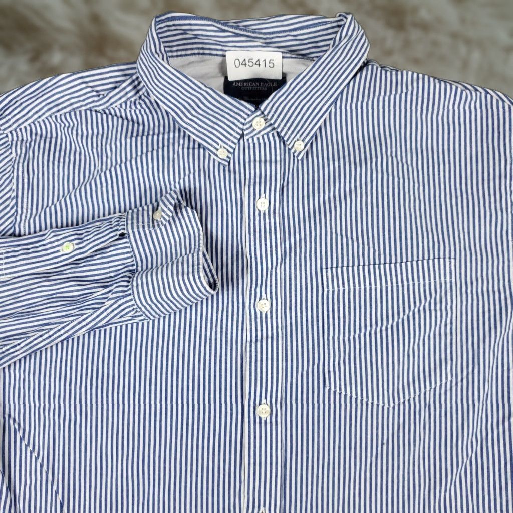 American Eagle Outfitters American Eagle Outfitters Shirt Mens XL Blue Striped Button-Up Long Sleeve Casual Workwear Mens Size US XL / EU 56 / 4 - 1 Thumbnail
