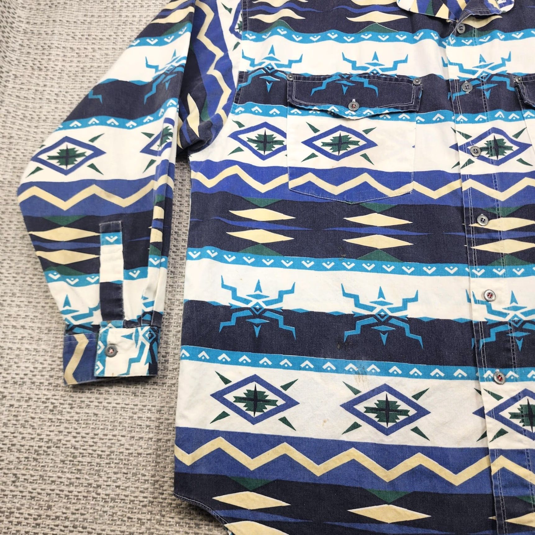 Vintage Motto Reddot Shirt Mens Large Blue Aztec Southwestern Button Up Western Shirt Size US XL / EU 56 / 4 - 3 Thumbnail