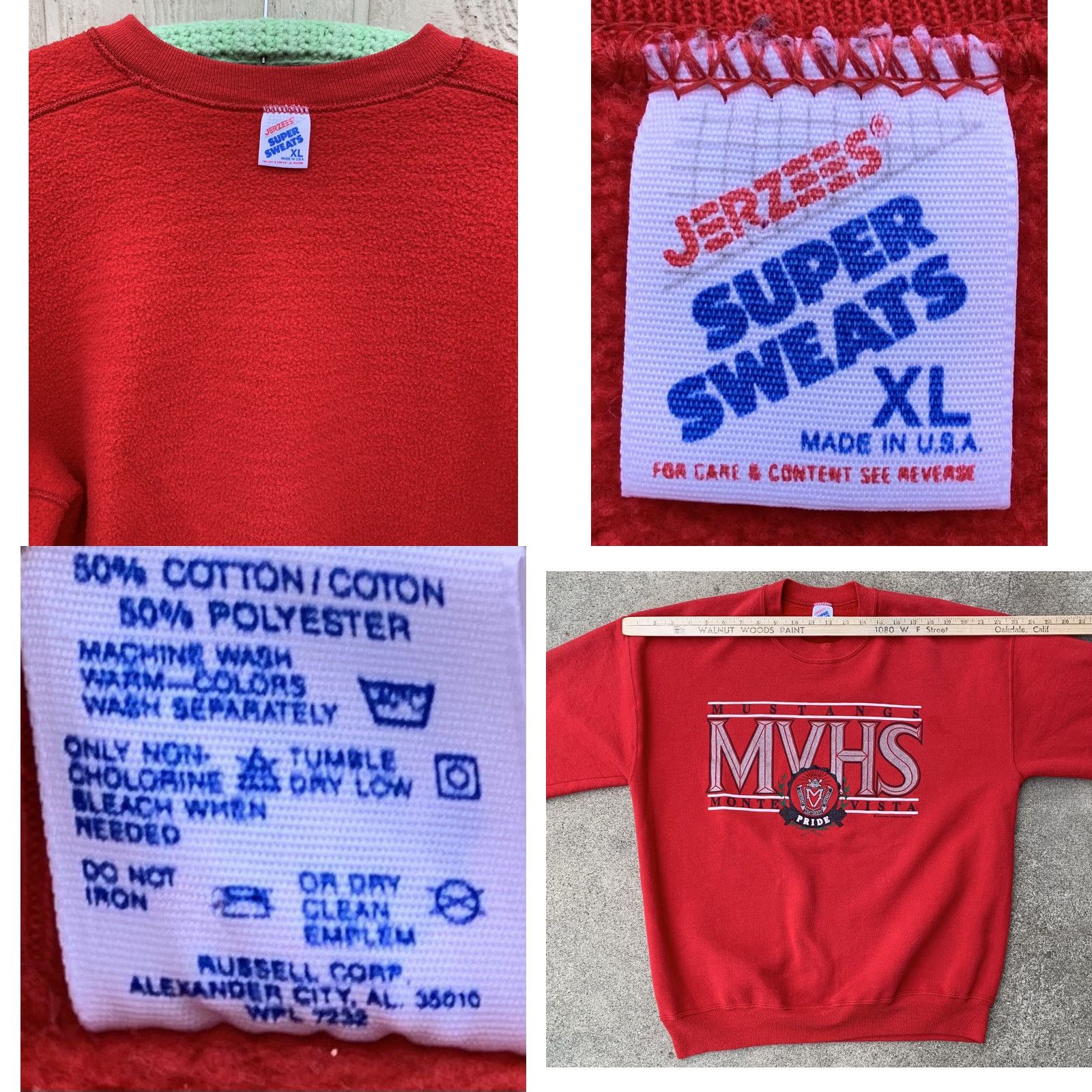 Jerzees VINTAGE Mustangs MVHS Monte Vista graphic sweatshirt XL Men Crew Neck Long Sleeve Red Pullover Sweatshirt Graphic Print USA Made Size US XL / EU 56 / 4 - 10 Thumbnail