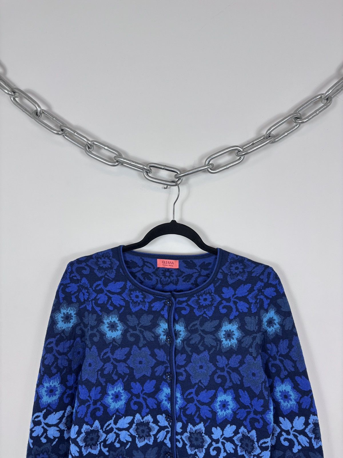 Other Oleana Women’s Floral Blue Merino Wool Silk Cardigan Sweater Size S / US 4 / IT 40 - 2 Thumbnail