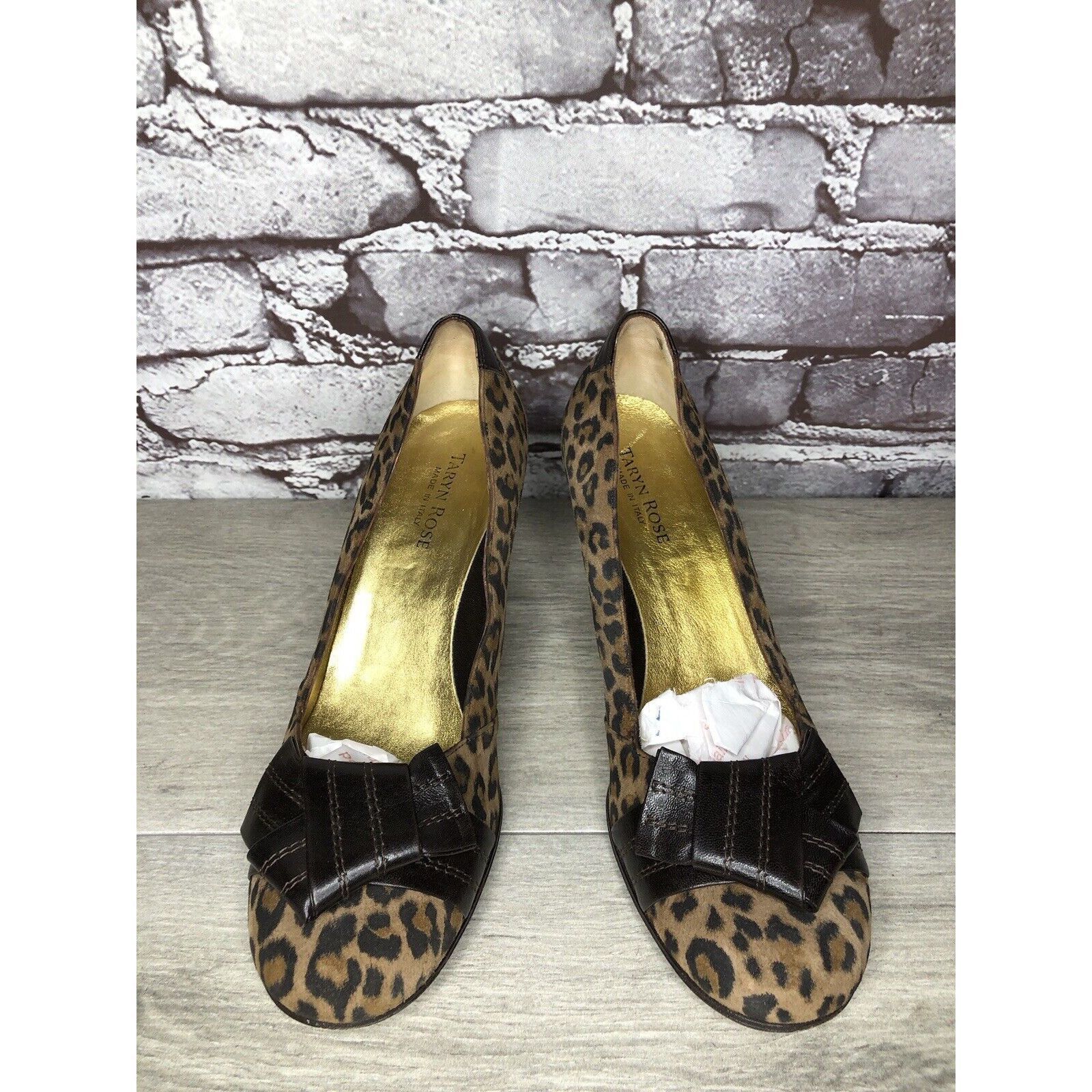 Other Taryn Rose Leopard Print Brown Bow Peep Toe Heels Shoes Wome Size US 9 / IT 39 - 2 Thumbnail