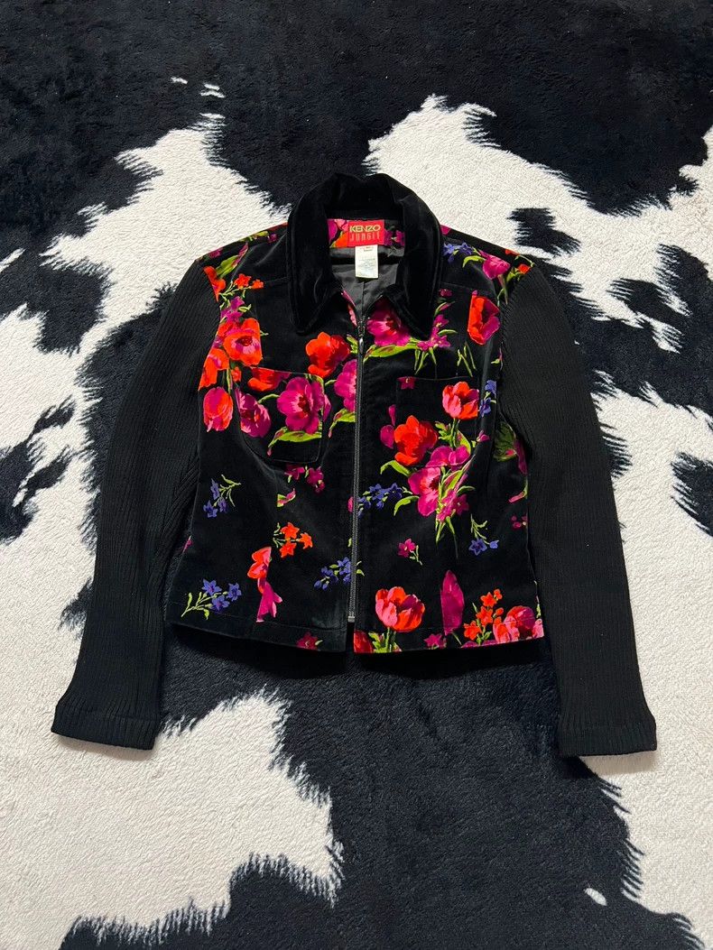 Kenzo KENZO Velvet Flower Patchwork Knit Sleeve Zip-Up Jacket Size XS / US 0-2 / IT 36-38 - 2 Thumbnail