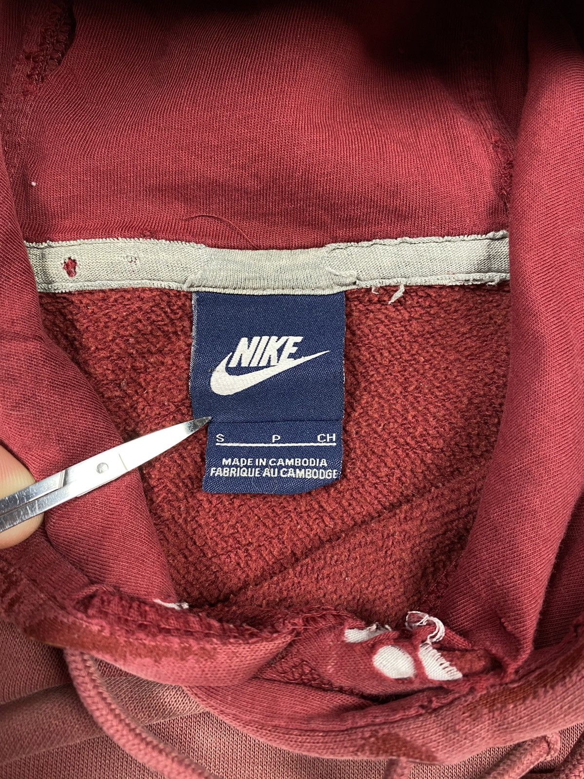 Nike × Vintage Vintage 00s Nike Big Logo Swoosh Distressed Hoodie y2k Drill Size US S / EU 44-46 / 1 - 25 Thumbnail