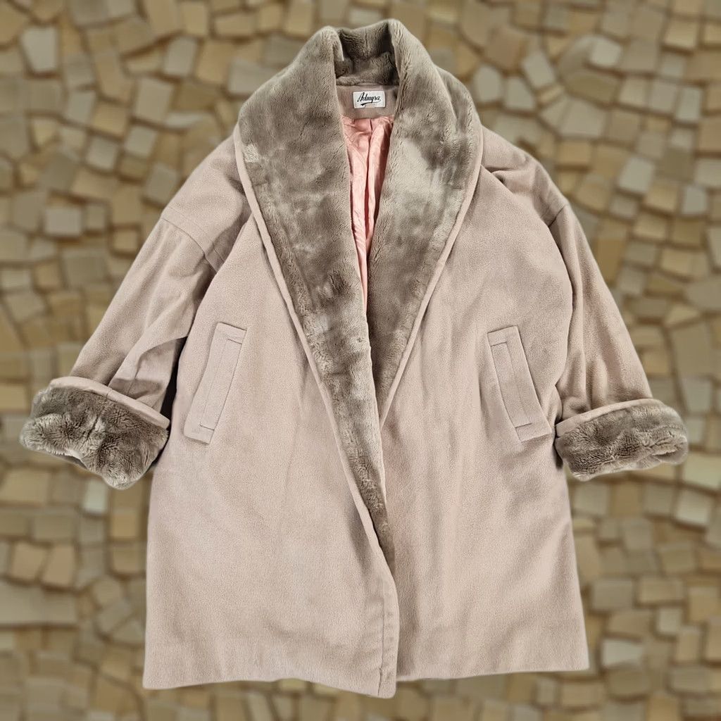 Vintage ADMYRA London Womens Coat Beige 14 UK Wool Cashmere Faux Fur Trim Overcoat Vintage Mens? No, Womens. Size XL / US 12-14 / IT 48-50 - 1 Thumbnail