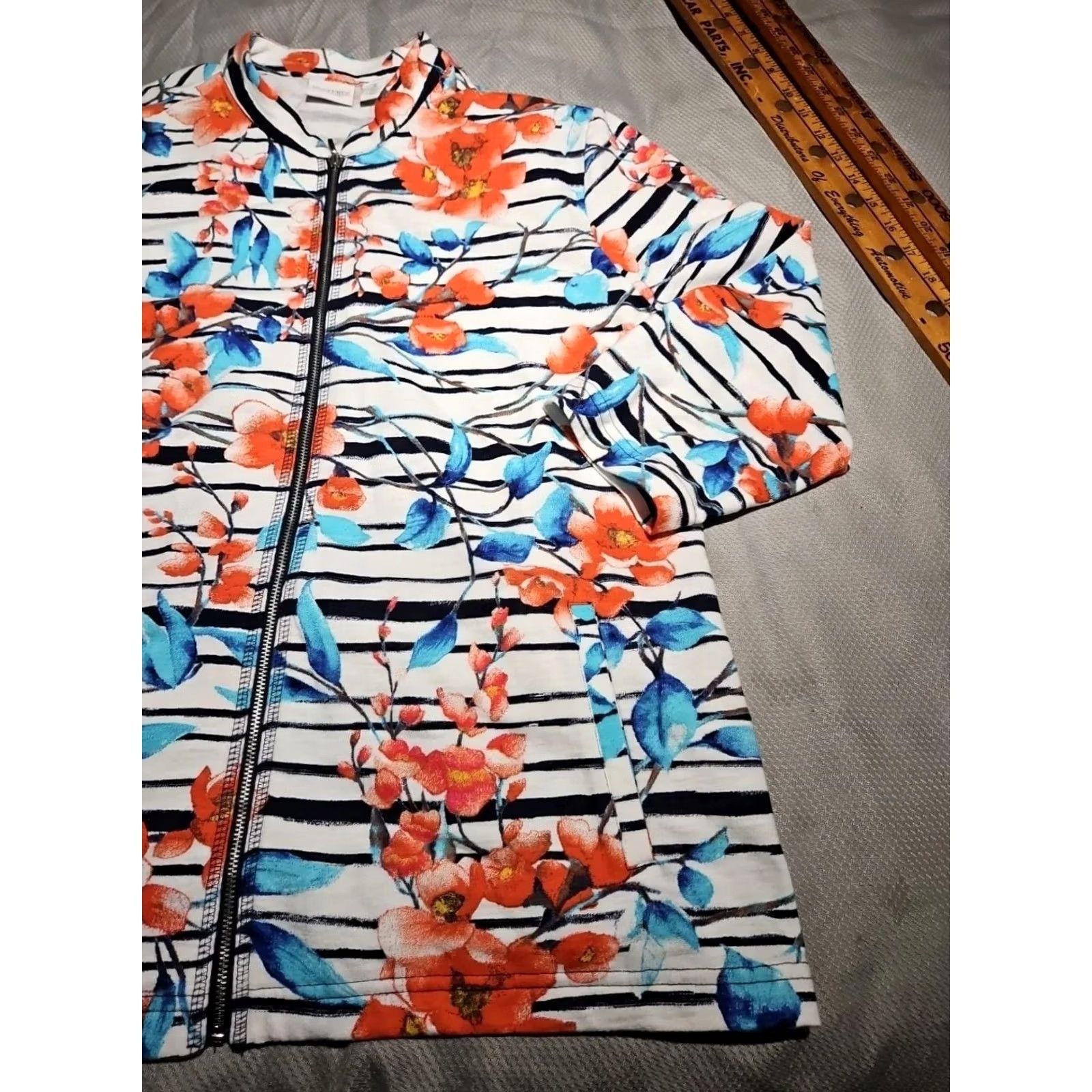 Vintage Chicos Women Jacket XL Size 3 Floral Allover Print Sequined Full Zip Lightweight Size 26" / US 2 / IT 38 - 5 Thumbnail