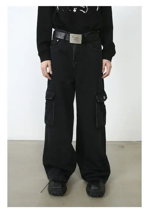 VIBE Black Cargo Baggy Denim Jeans Size US 28 / EU 44 - 8 Thumbnail