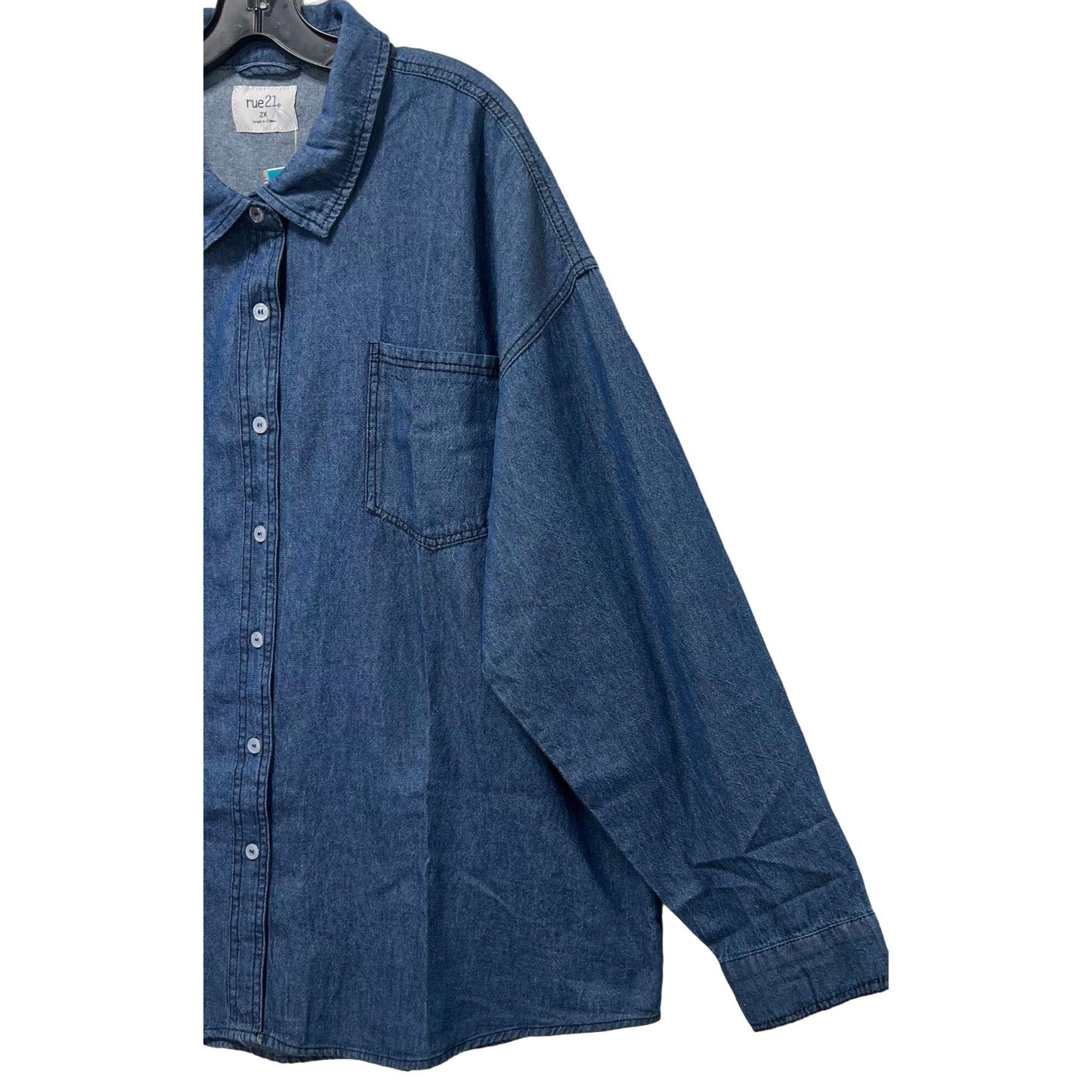 rue21 Rue 21 - Women's Chambray Long Sleeve Button Down Shirt With Size XXL / US 16-18 / IT 52-54 - 13 Thumbnail