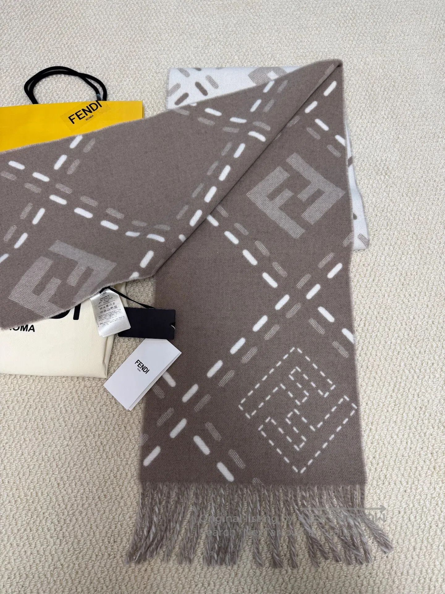 Fendi Fendi Selleria Macro Check Wool Fringe Scarf. Size ONE SIZE - 4 Thumbnail