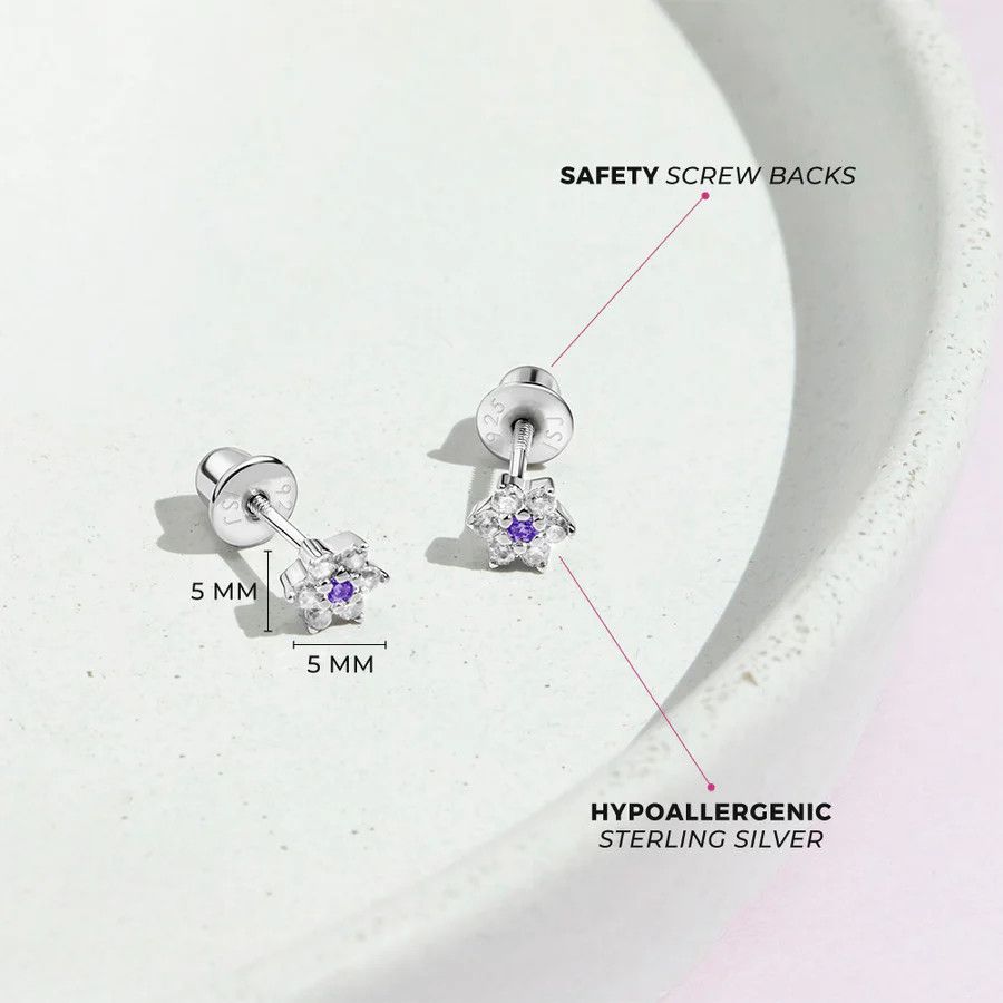 Other CZ Cluster Flower Purple & Clear Earrings - Sterling Silver Size ONE SIZE - 3 Thumbnail