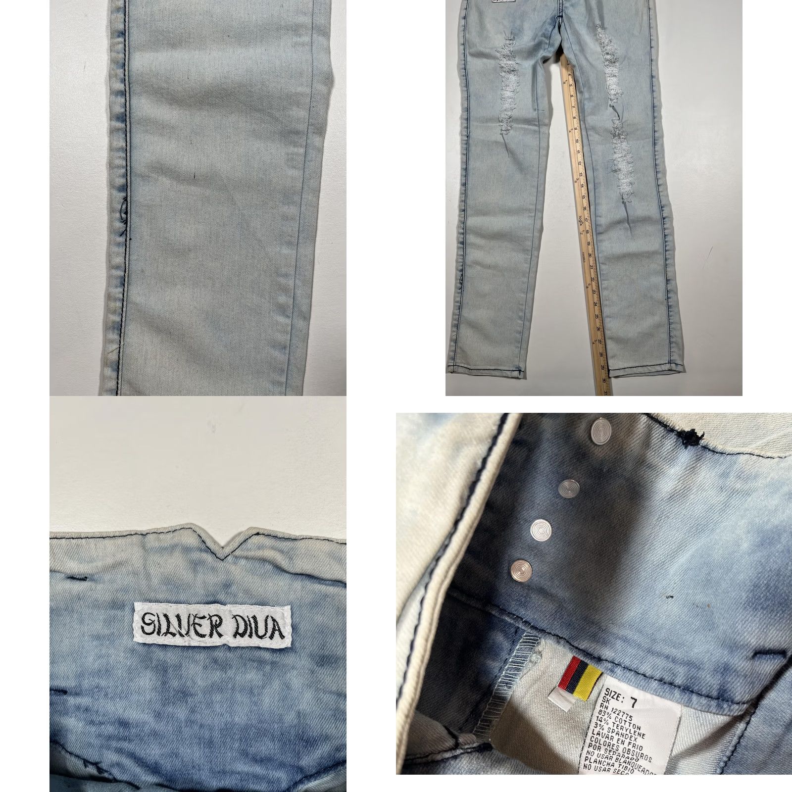 Vintage Silver Diva Jeans Womens 7 Skinny Light Wash Distressed Push Up High Rise Size 28" / US 6 / IT 42 - 8 Thumbnail