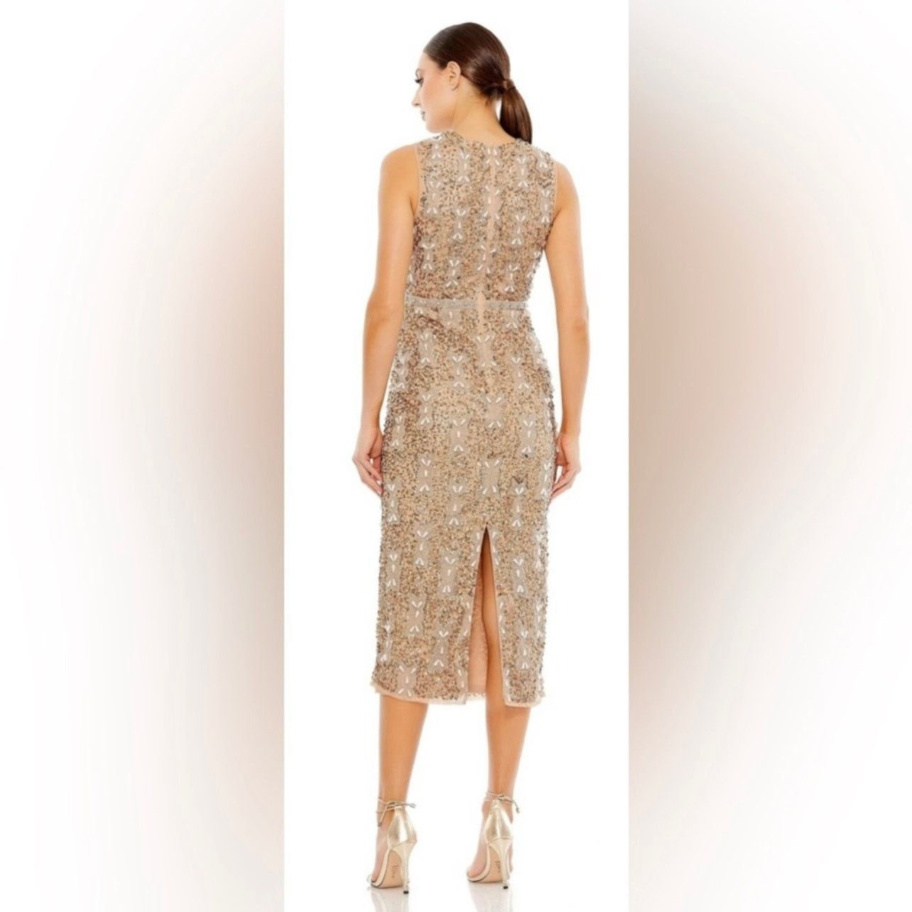 MACH & MACH Mac Duggal Cocktail Dress Heavily Beaded brown midi dress Size M / US 6-8 / IT 42-44 - 3 Thumbnail
