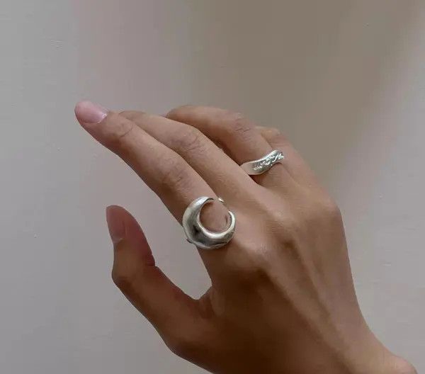 Jewelry Silver Crescent Moon Open Ring, Adjustable Silver Rings Size ONE SIZE - 8 Thumbnail