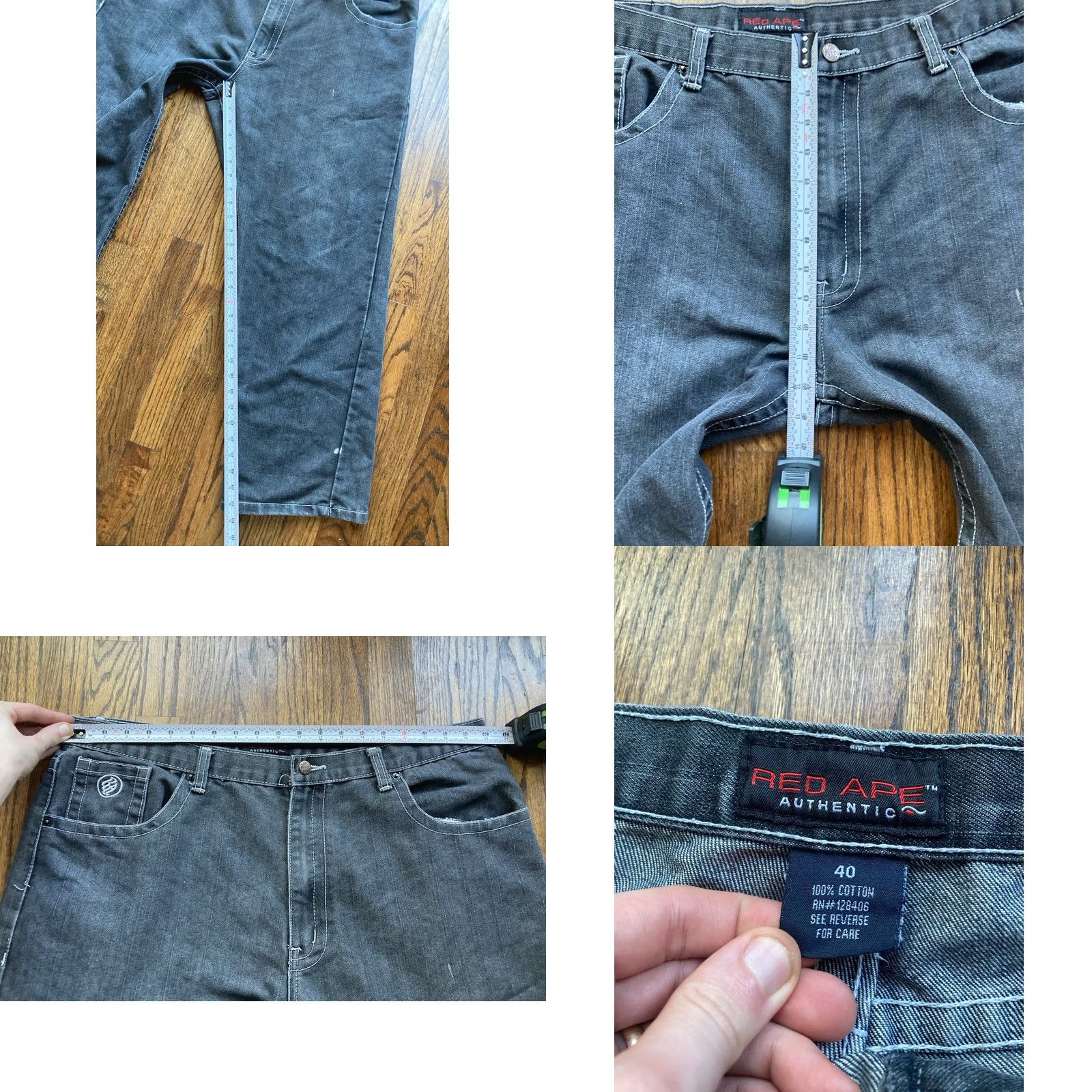 Vintage VINTAGE Red Ape Jeans Mens 40x30 Black Embroidered 5-Pocket Grunge Hip Hop Wide-Leg Y2K Skater Jeans Mens Size US 40 / EU 56 - 8 Thumbnail