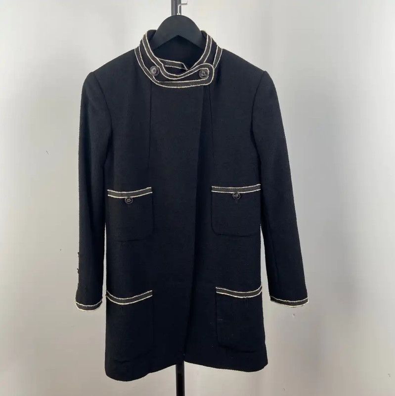 Chanel Chanel Black Cotton Mid-Length Coat for Women 0089 Size XS / US 0-2 / IT 36-38 - 1 Thumbnail