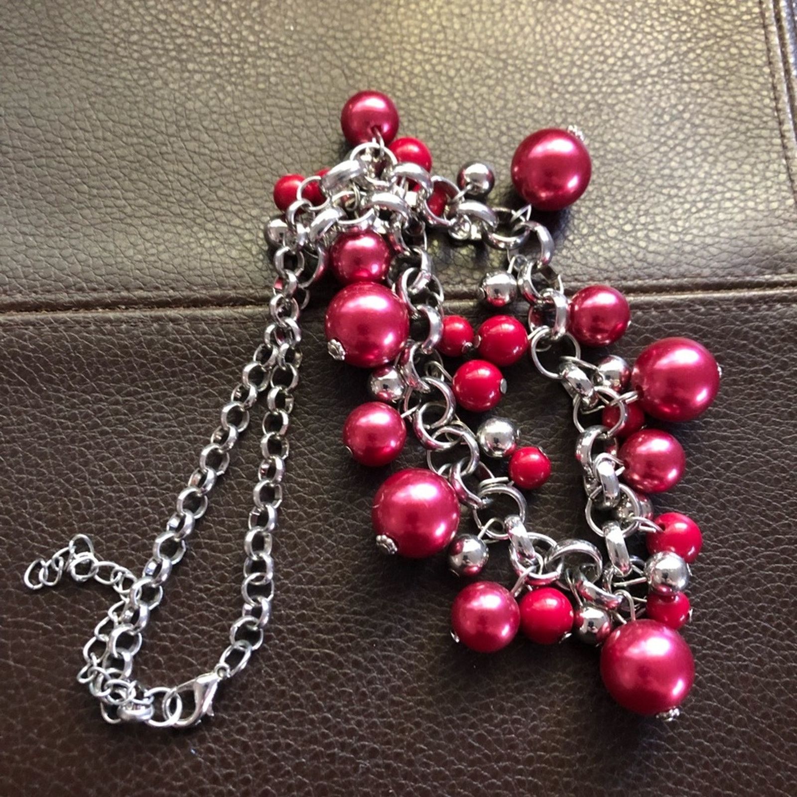 Jewelry Merlot beaded cluster silver chain link necklace Size ONE SIZE - 4 Thumbnail