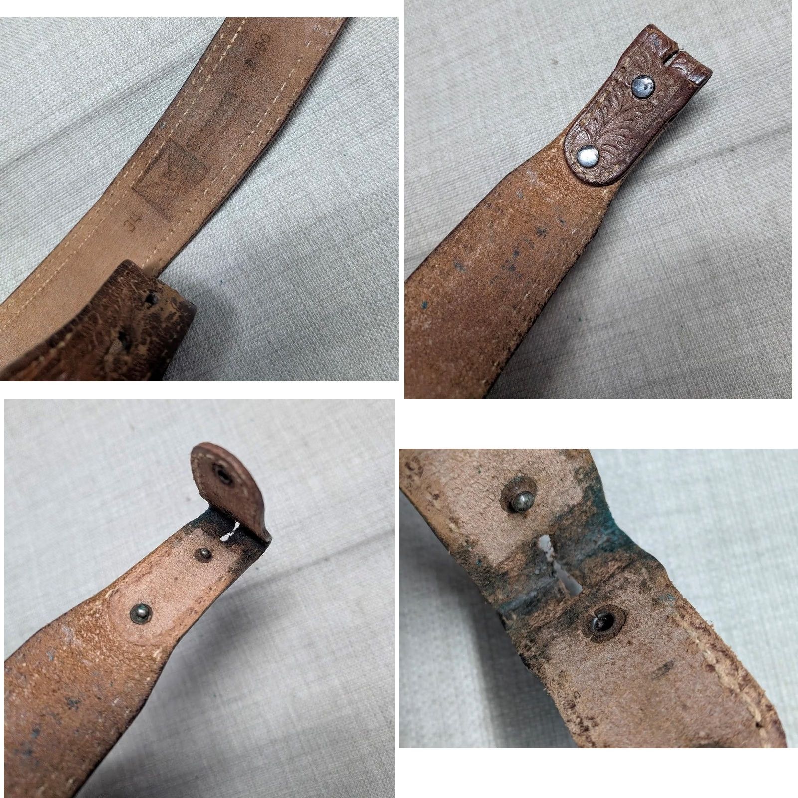 Vintage VINTAGE western belt Tooled brown cowhide leather 34 belt Men Regular 34 width 1-7/8" patina rodeo southwest buckle tapered belts Size 34 - 8 Thumbnail