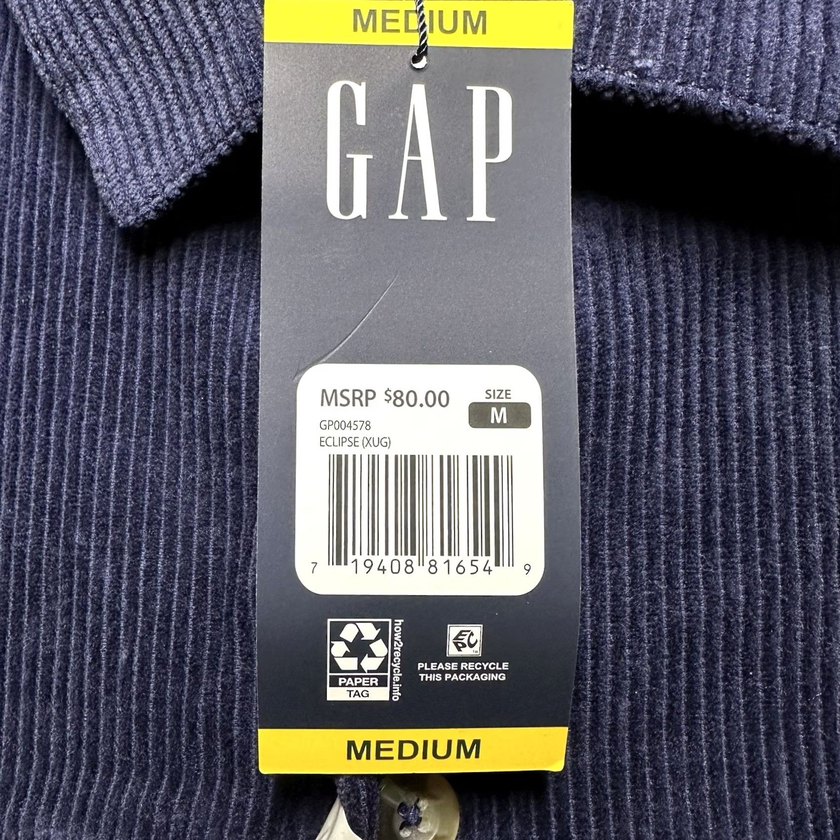 Gap GAP Shirt Mens Medium Navy Blue Corduroy Button Up Long Sleeve NWT Size US M / EU 48-50 / 2 - 5 Thumbnail