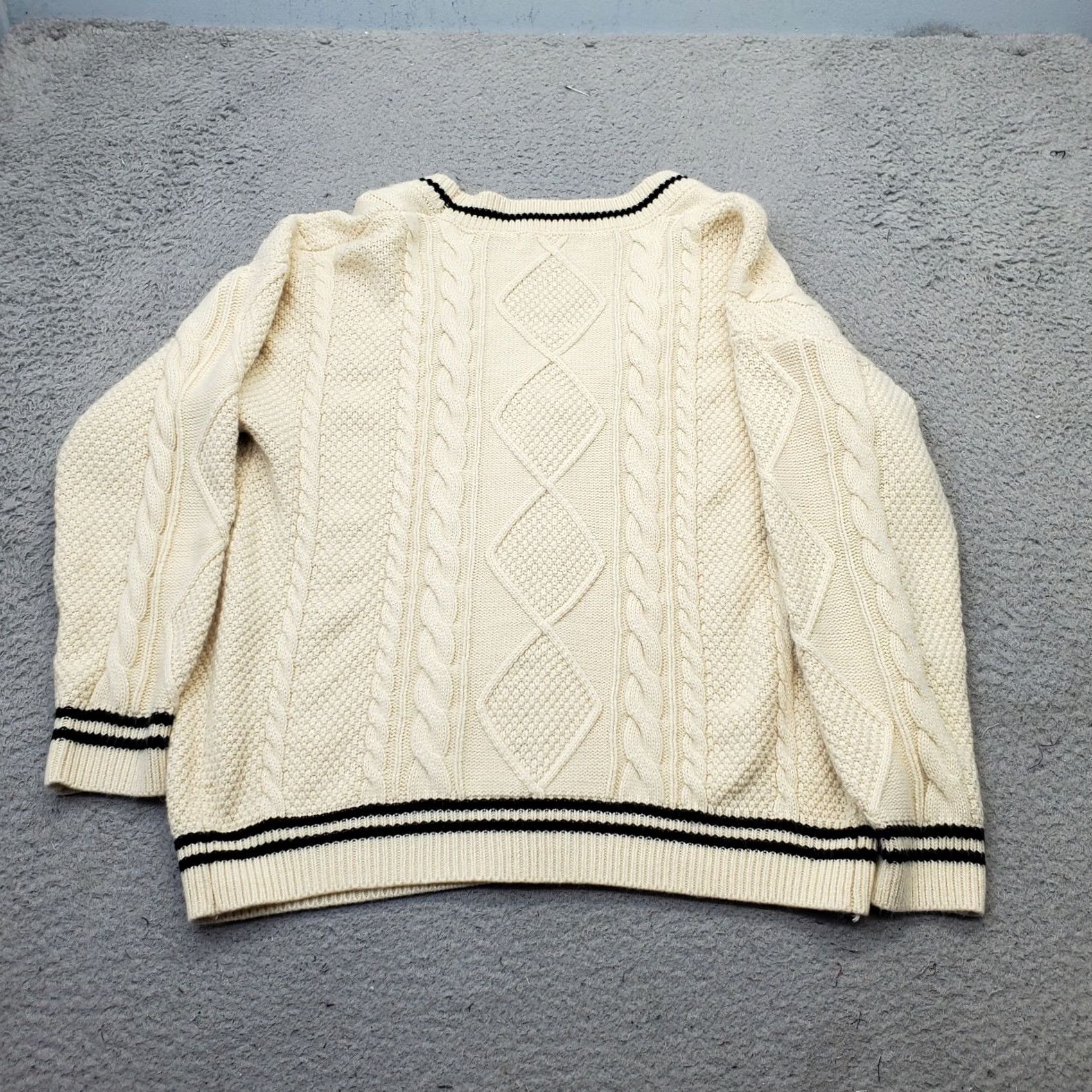 Vintage ANRABESS Cardigan Womens XL Tan Cable Knit Embroidered Star V Neck Button Front Size XL / US 12-14 / IT 48-50 - 2 Thumbnail