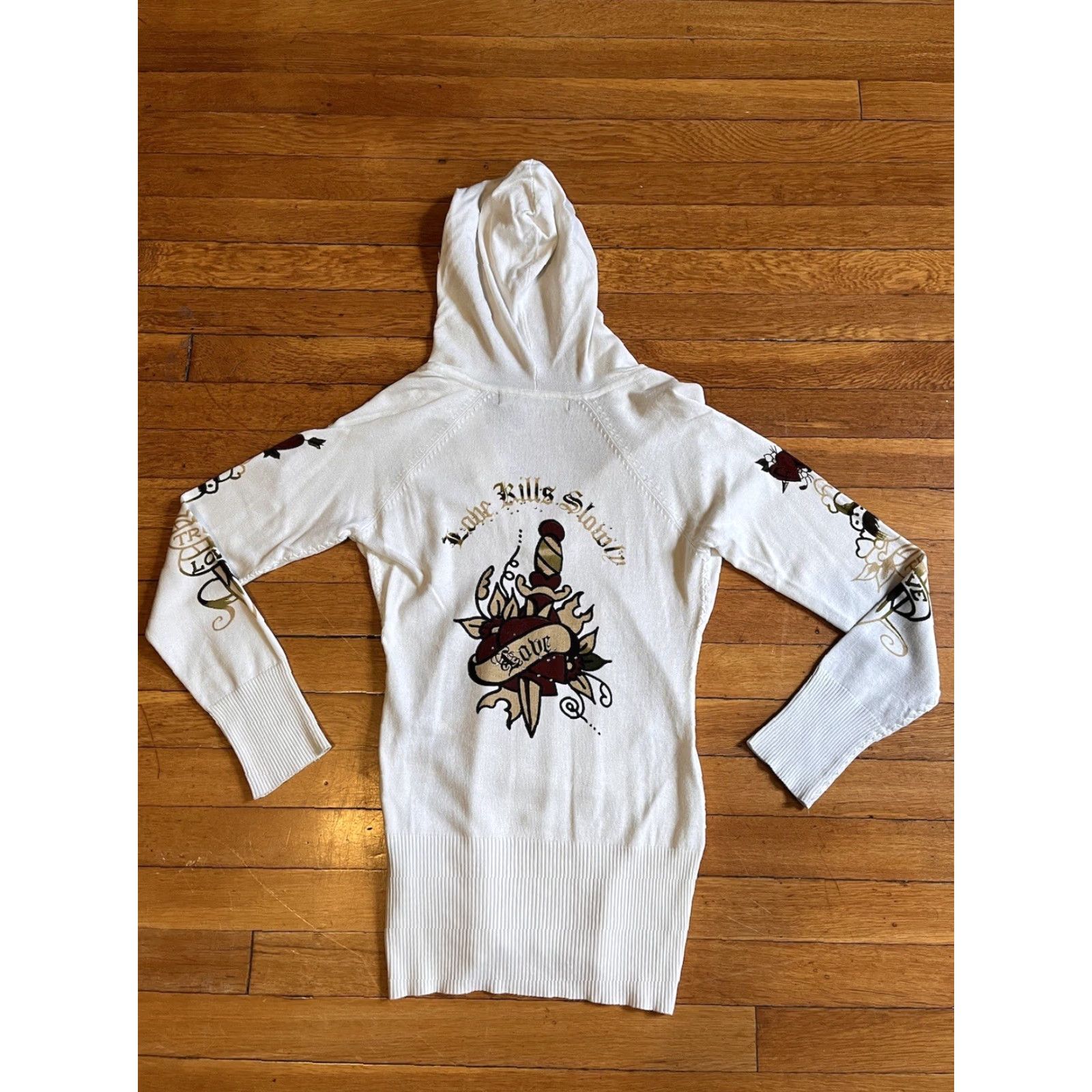 Ed Hardy VINTAGE Ed Hardy Hoodie Sweater Women’s Large White Sequin Y2K Size L / US 10 / IT 46 - 7 Thumbnail
