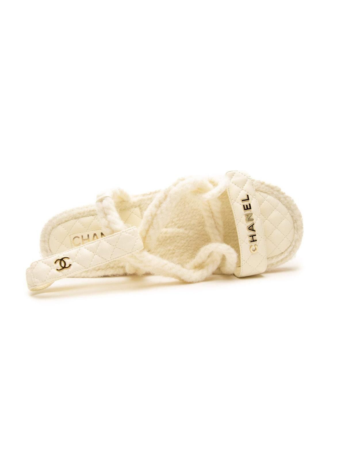Chanel Chanel Womens Cord Lambskin Quilted Sandals 8 Cream Size US 10 / IT 40 - 1 Thumbnail
