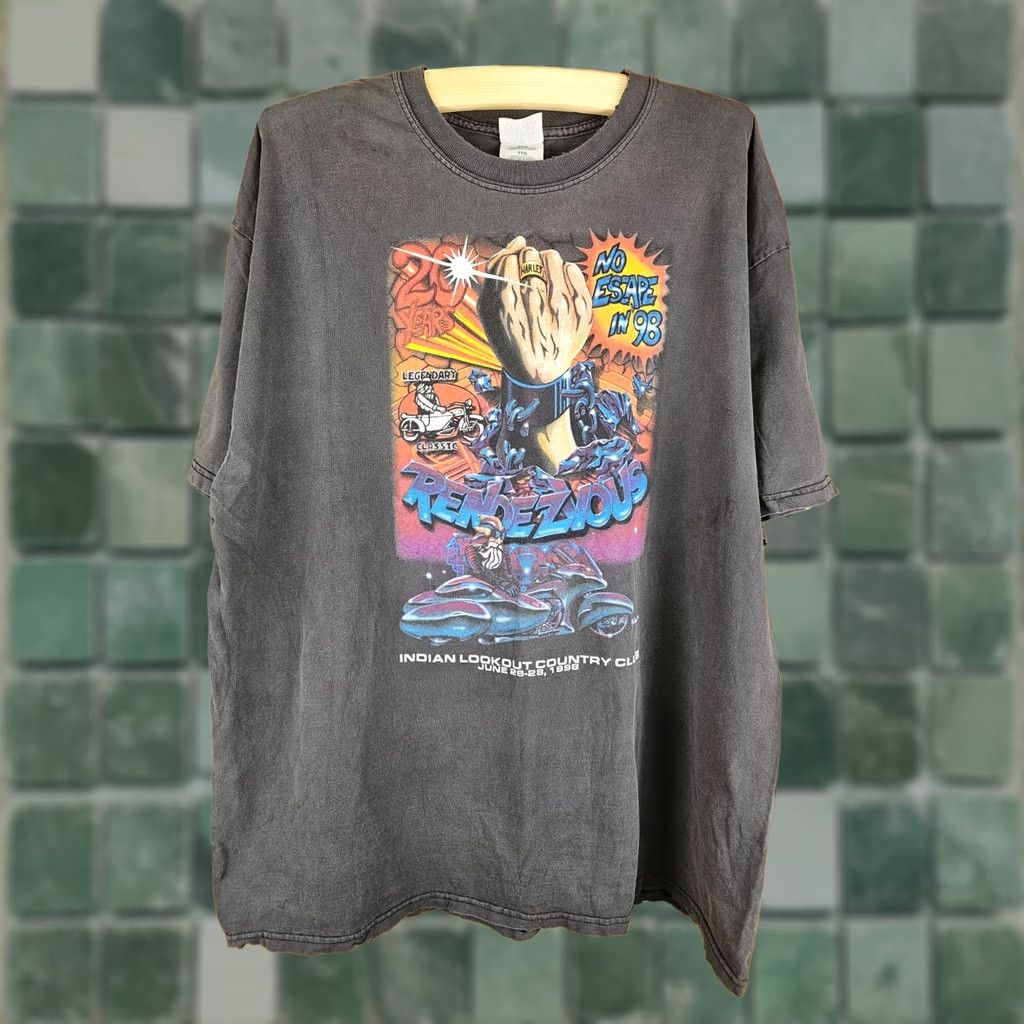 Gildan VINTAGE HARLEY DAVIDSON BIKE RENDEZVOUS MOTORCYCLE T-SHIRT SZ XXL Mens Shirt 1998 Black Gildan 2XL T-Shirt Size US XXL / EU 58 / 5 - 1 Thumbnail