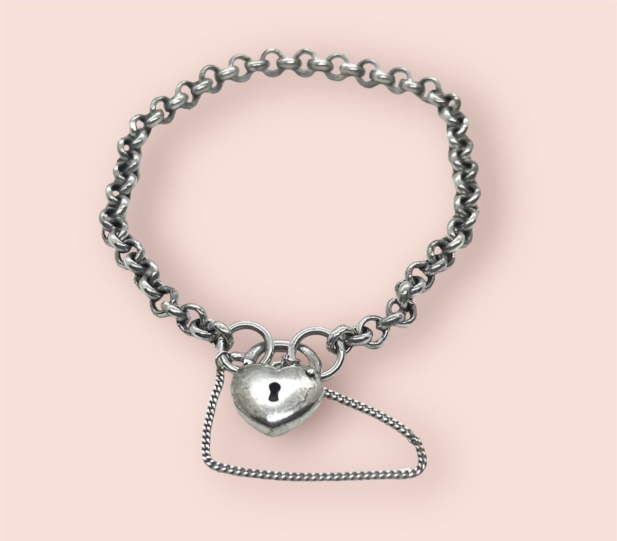 Vintage Vintage Bracelet Silver Belcher Link Heart Lock Charm Size ONE SIZE - 2 Thumbnail