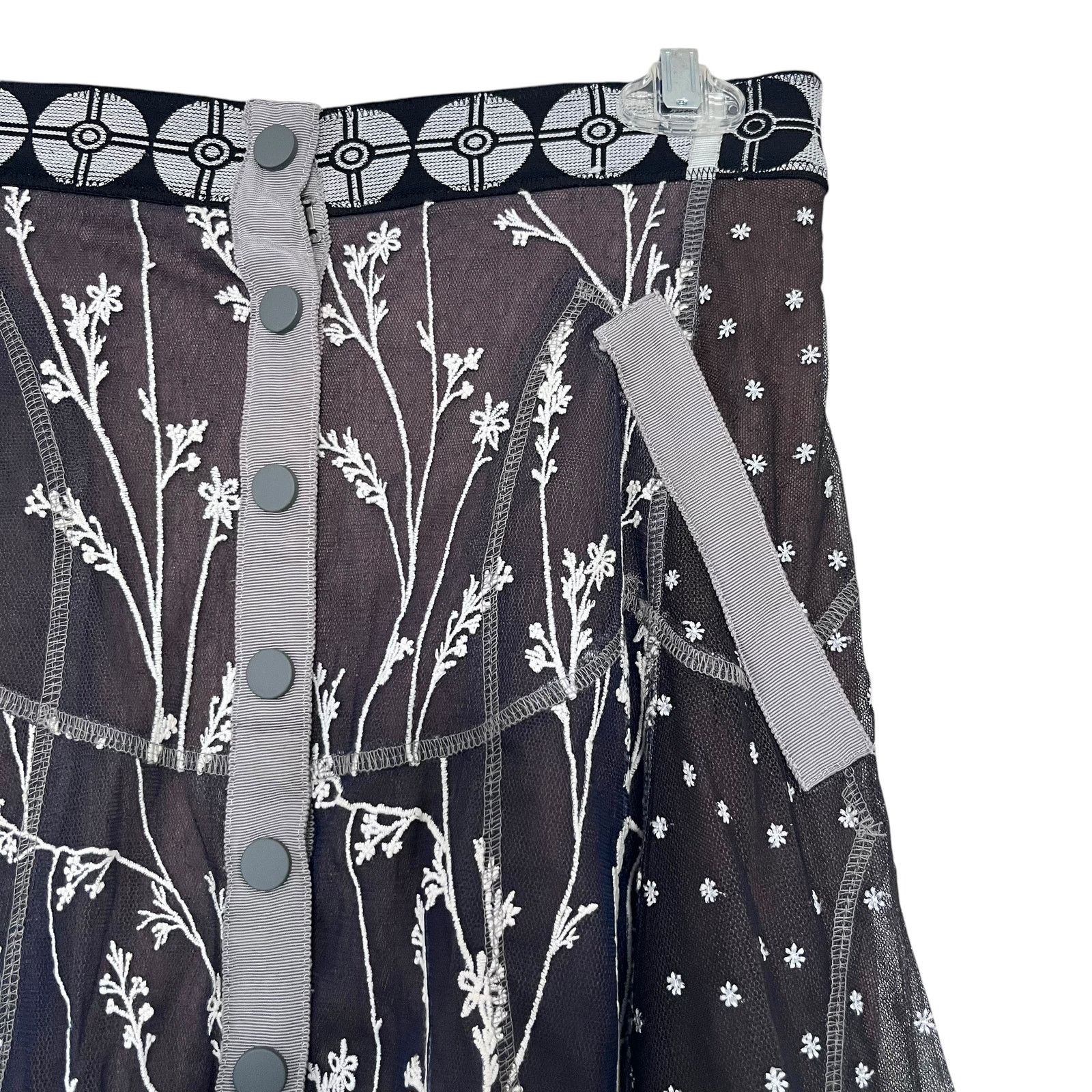 Other Byron Lars Black Navy Floral Embroidered Tulle Midi Skirt Size 26" / US 2 / IT 38 - 4 Thumbnail