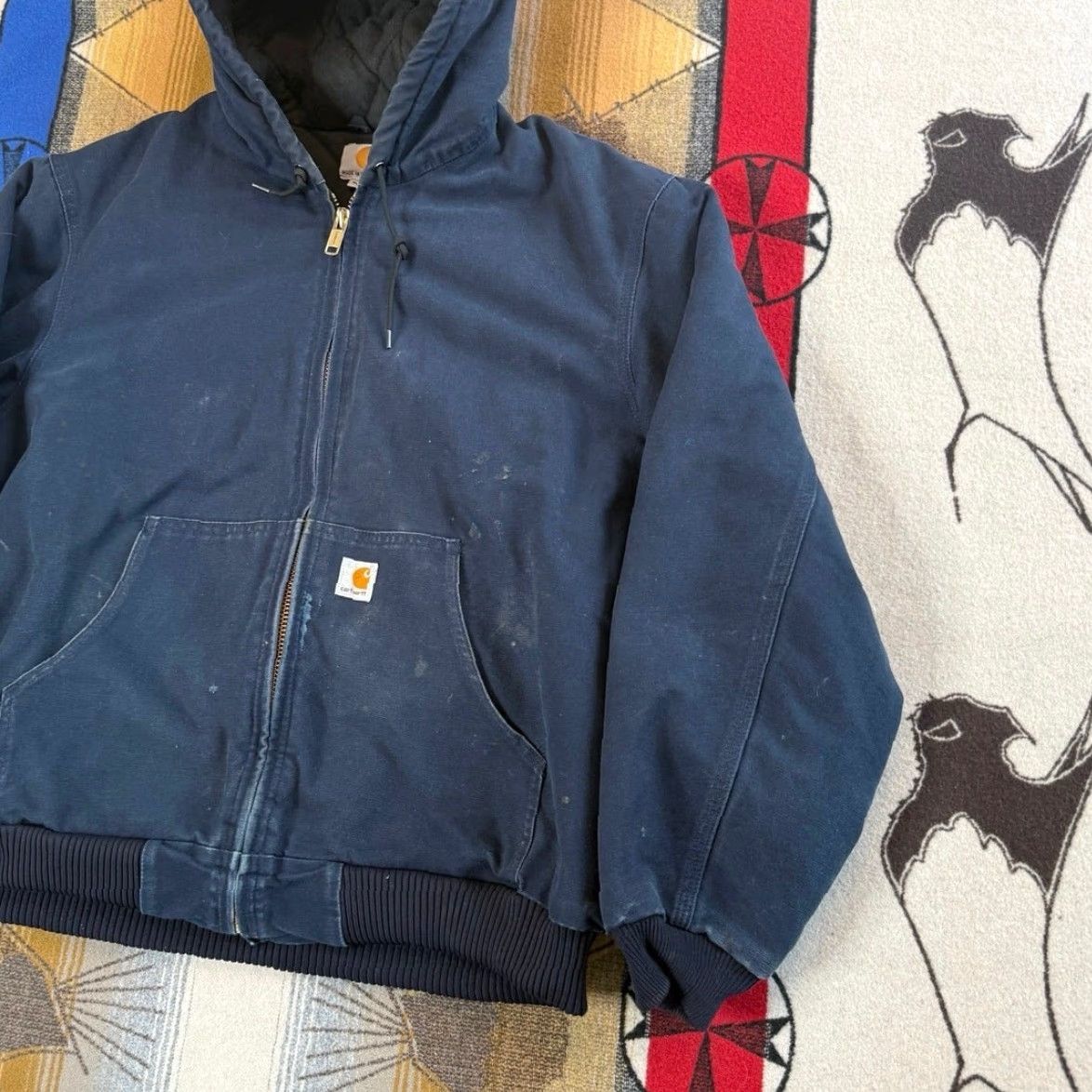 Carhartt VINTAGE Carhartt Blue Hooded Jacket XL Canvas Quilt Lined J140-DNY, 90s, Active Jacket, Zip, Regular, Men, Winter Fall Spring, Travel Workwear Size US XL / EU 56 / 4 - 5 Thumbnail