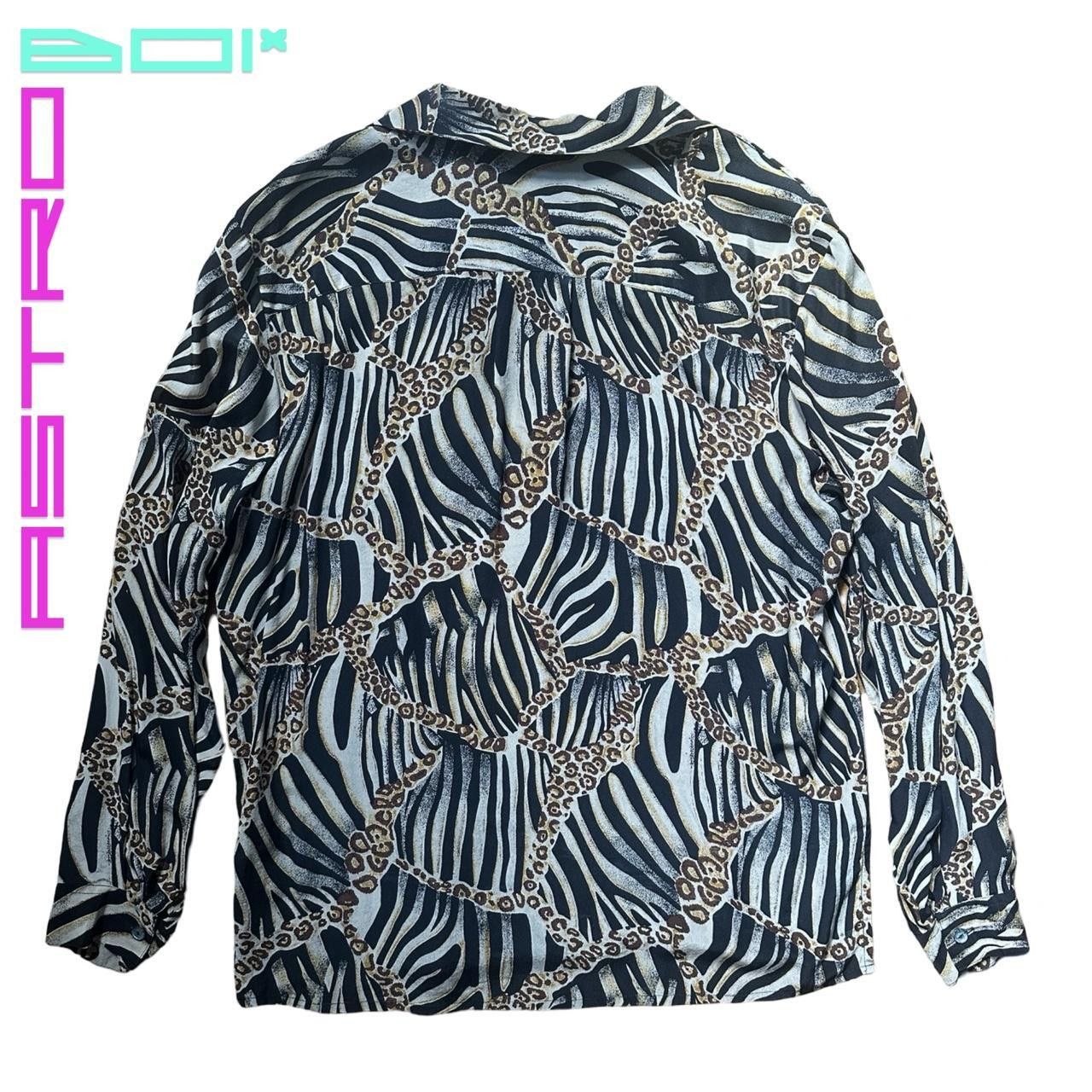Other × Vintage Vintage Black Animal Print Silk Shirt - Large Size L / US 10 / IT 46 - 4 Thumbnail