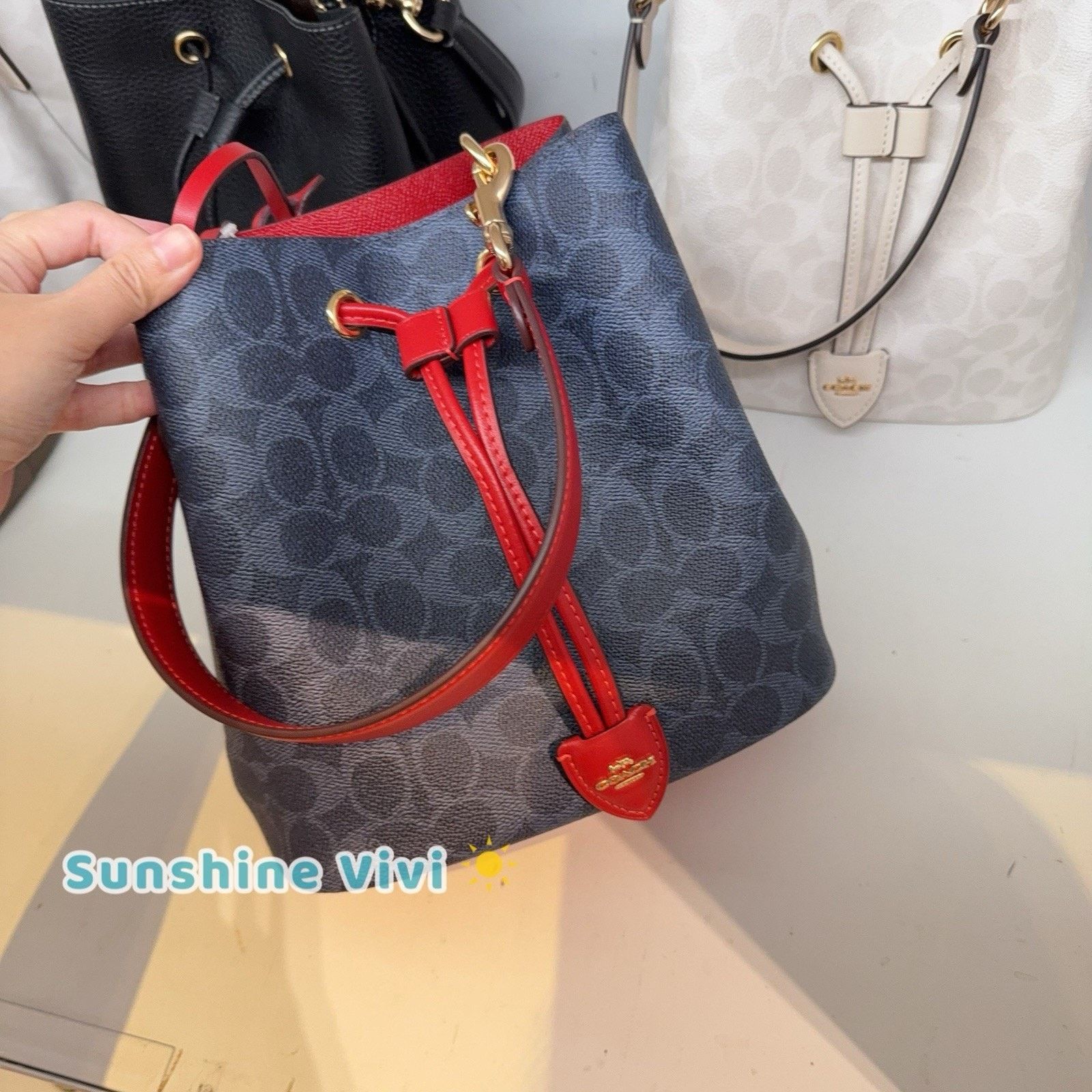 Coach NWT COACH Rowan Bucket Bag CBH07 Denim/Bold Red Crossbody Size ONE SIZE - 5 Thumbnail