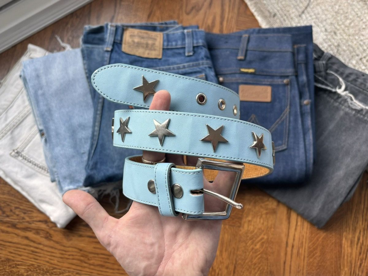 Genuine Leather × Vintage 2000s Vintage Star Studded Belt Y2K Blue Leather Metal Punk Size ONE SIZE - 1 Thumbnail