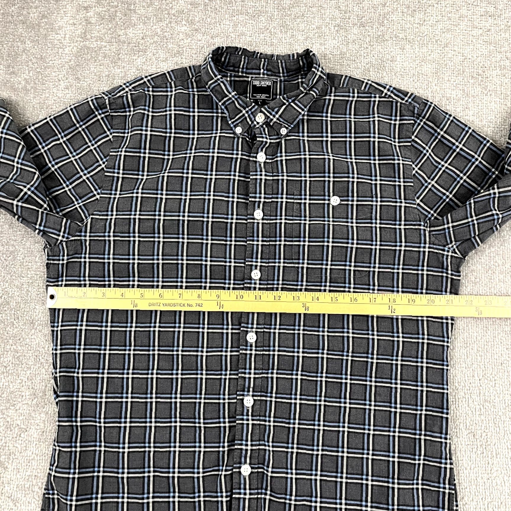 Todd Snyder TODD SNYDER Shirt Men L Gray Blue Plaid Button-Down Long Sleeve Preppy Dress Size 42R - 4 Thumbnail