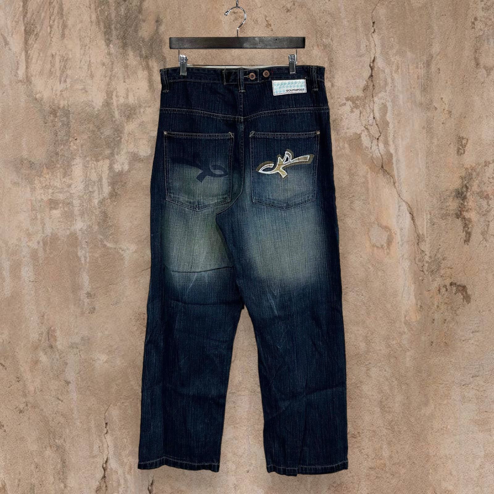 image of Southpole x Vintage Skater Wide Leg Jeans South Pole Dark Wash Baggy Y2K in Blue, Men's (Size 36)