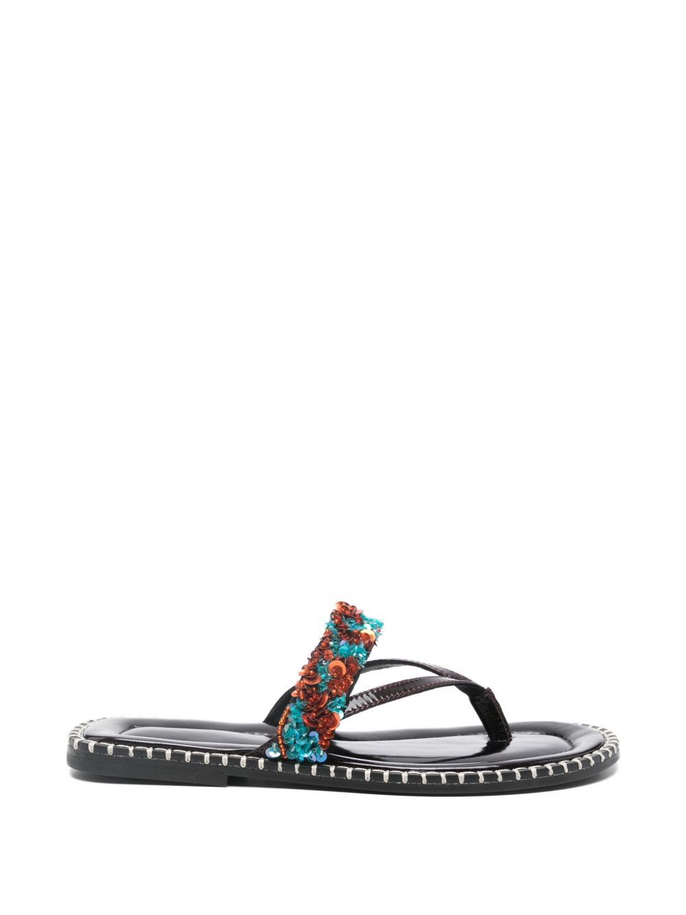 Dries Van Noten EMBROIDERED LEATHER THONG SANDALS Size US 8 / IT 38 - 1 Thumbnail
