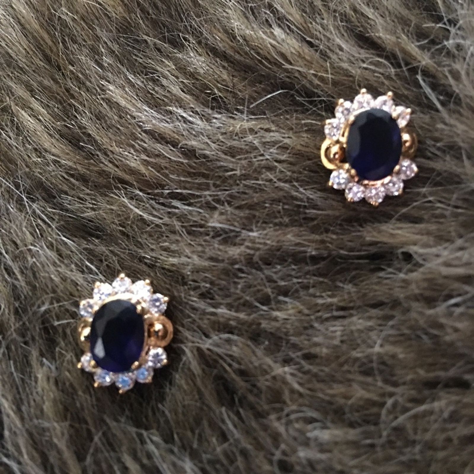 Jewelry Lab Created Oval Sapphire With Round Cz Earrings in Blue, Women's