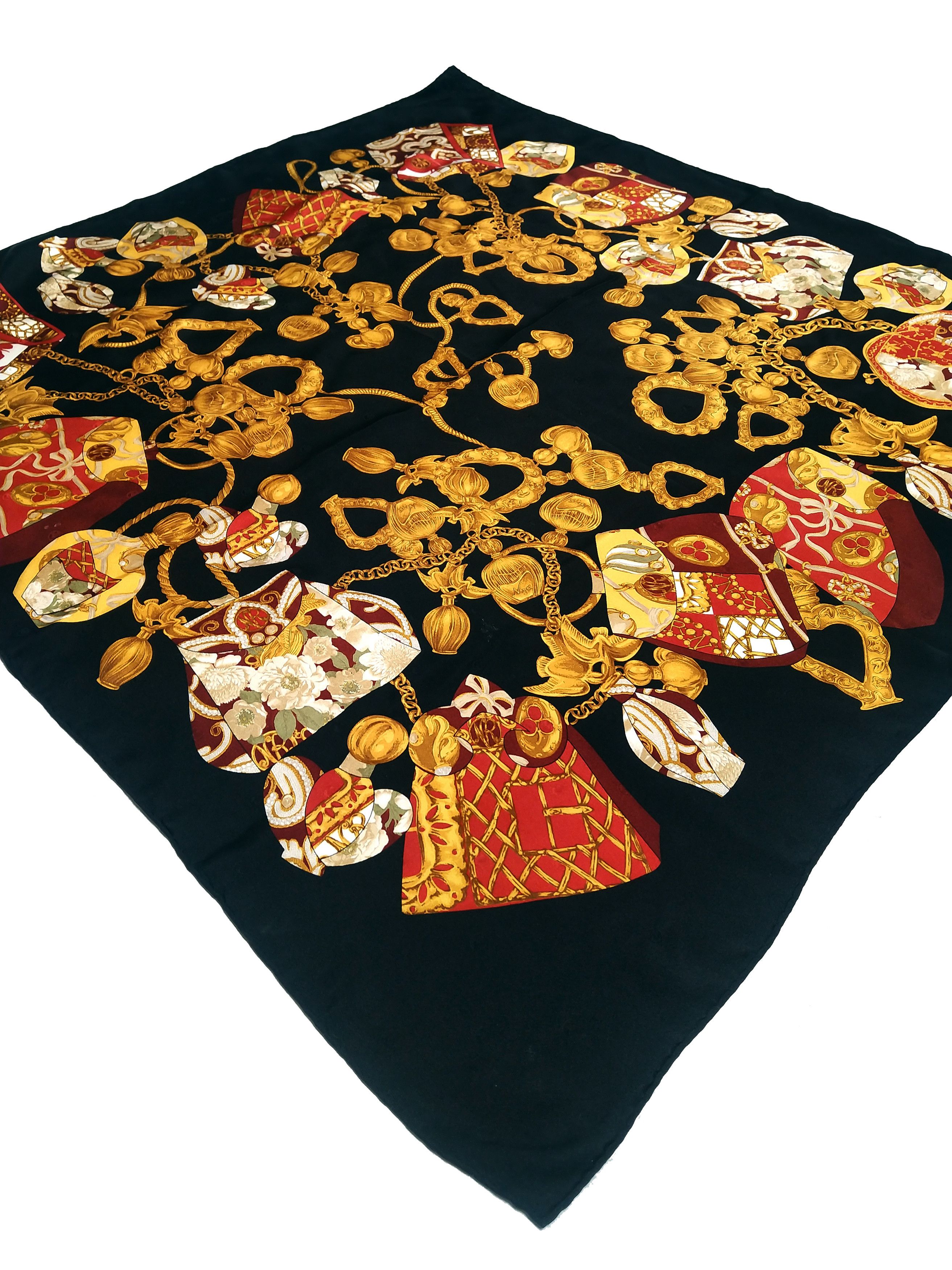 Nina Ricci Vintage 80s Nina Ricci black-gold big silk scarf shawl Size ONE SIZE - 7 Thumbnail