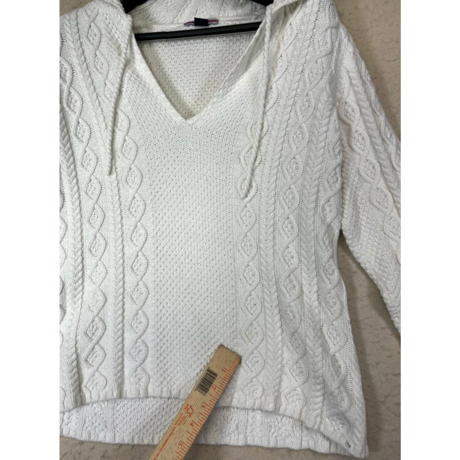 Ralph Lauren Vtg Polo Jeans Ralph Lauren Sweater White Cable Knit Hooded Pullover Women's M Size M / US 6-8 / IT 42-44 - 6 Thumbnail