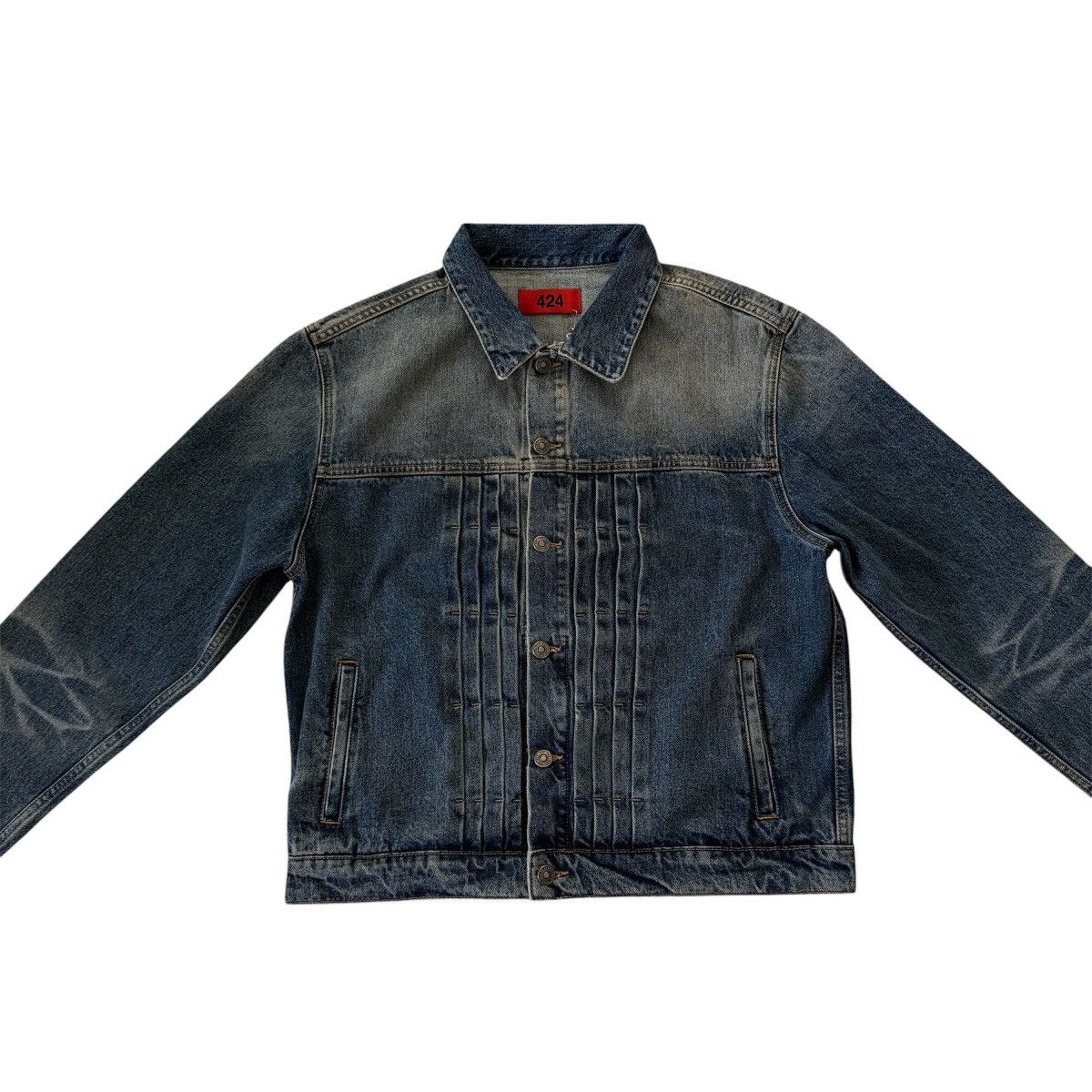 424 424 Collection Indigo Pleated Detail Trucker Denim Jacket Size US S / EU 44-46 / 1 - 2 Thumbnail