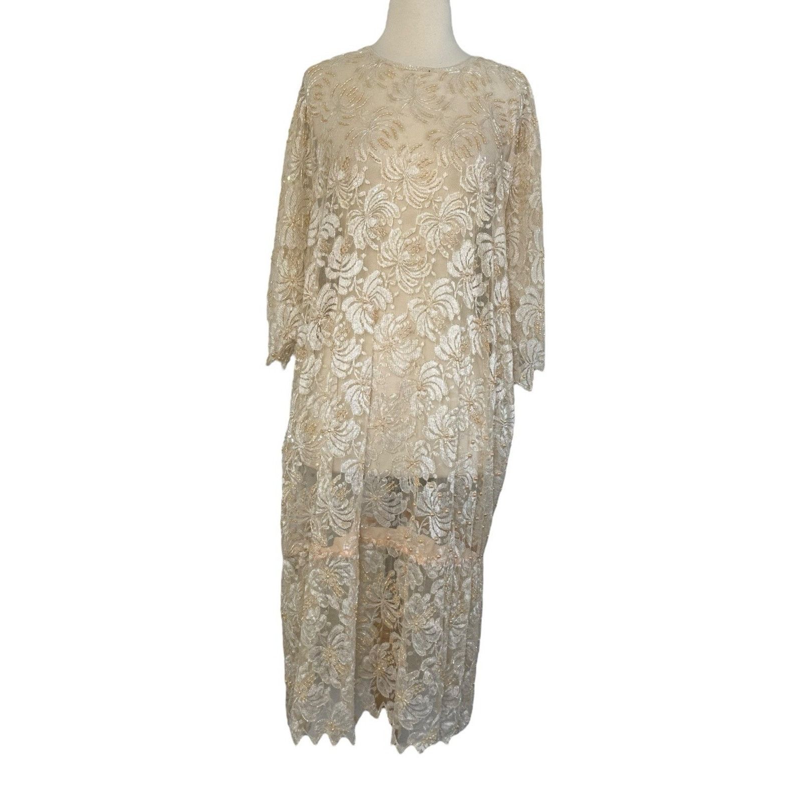 Other JAGSWEAR Vintage 100% Silk Shear Beaded 40s Flapper Dress 3X Size 3XL / US 20-22 - 3 Thumbnail
