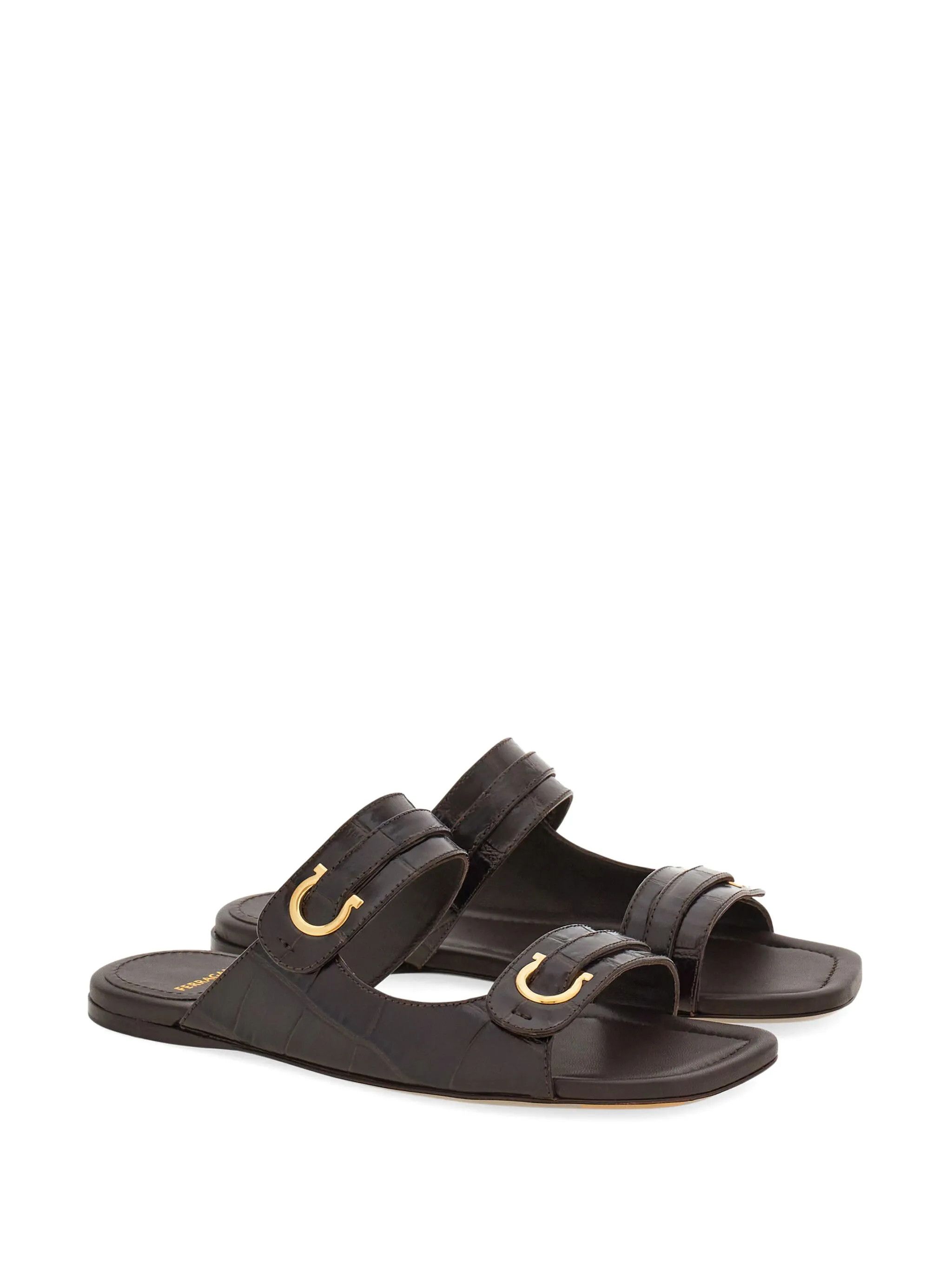 Salvatore Ferragamo o1s1rm1225 Gancini-plaque Leather Slides in Black Size US 8 / IT 38 - 2 Thumbnail