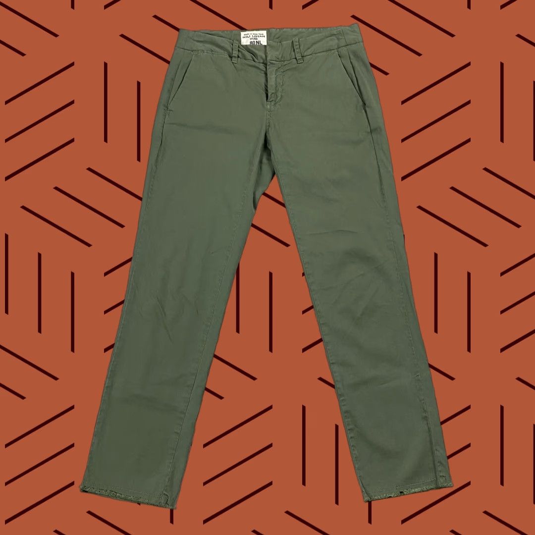 Nili Lotan VINTAGE NILI LOTAN East Hampton Pant Low Rise Slim Fit Frayed Cuff Women's 0 Green Cotton Twill 28-29 Slim Leg USA-made Shoes? Size 25" / US 0 / IT 36 - 1 Thumbnail