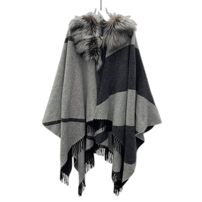 Fendi Fendi Gray Wool Poncho with Fur Collar Size US M / EU 48-50 / 2 - 1 Thumbnail
