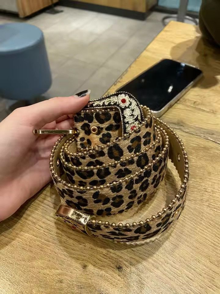 Leather 122 cm leopard cheetah print belt Size ONE SIZE - 2 Thumbnail