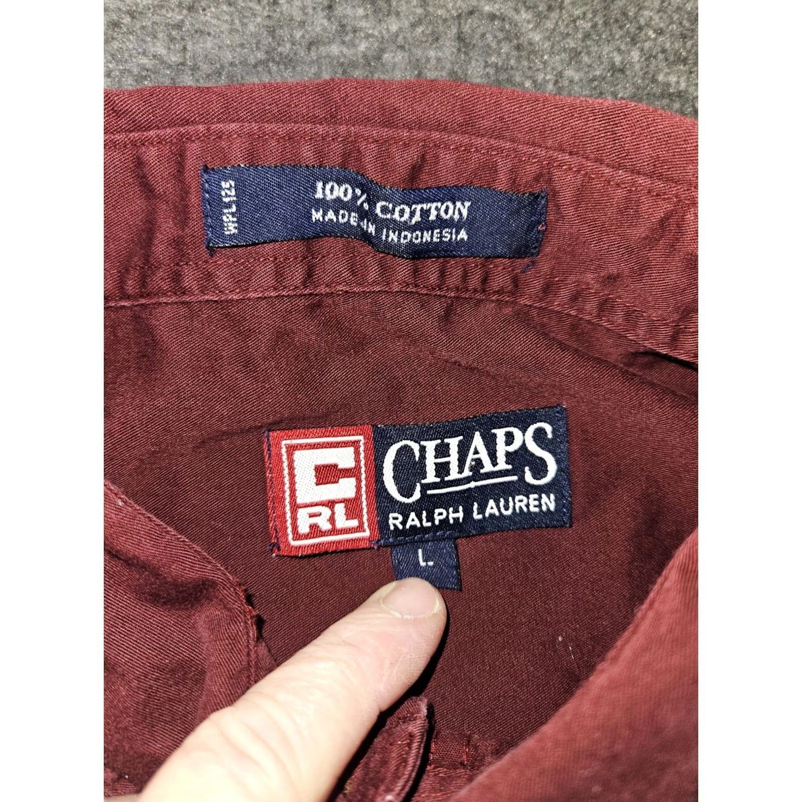 Ralph Lauren VINTAGE Chaps Ralph Lauren Button-Down Shirt Mens Large Burgundy 90s Y2K Embroidered Pocket Size US L / EU 52-54 / 3 - 2 Thumbnail