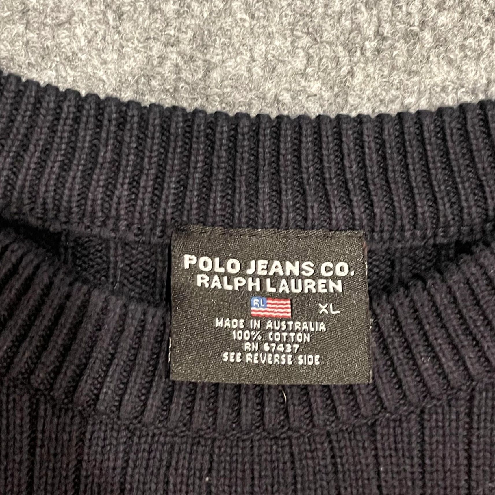 Ralph Lauren Polo Jeans Co Ralph Lauren Sweater Mens XL Black Red Knit Crewneck Flag Patch Striped USA Patriotic Embroidery Size US XL / EU 56 / 4 - 4 Thumbnail
